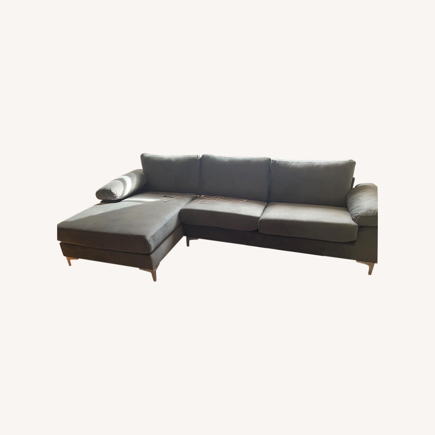 Gray Velvet Sectional - image-0