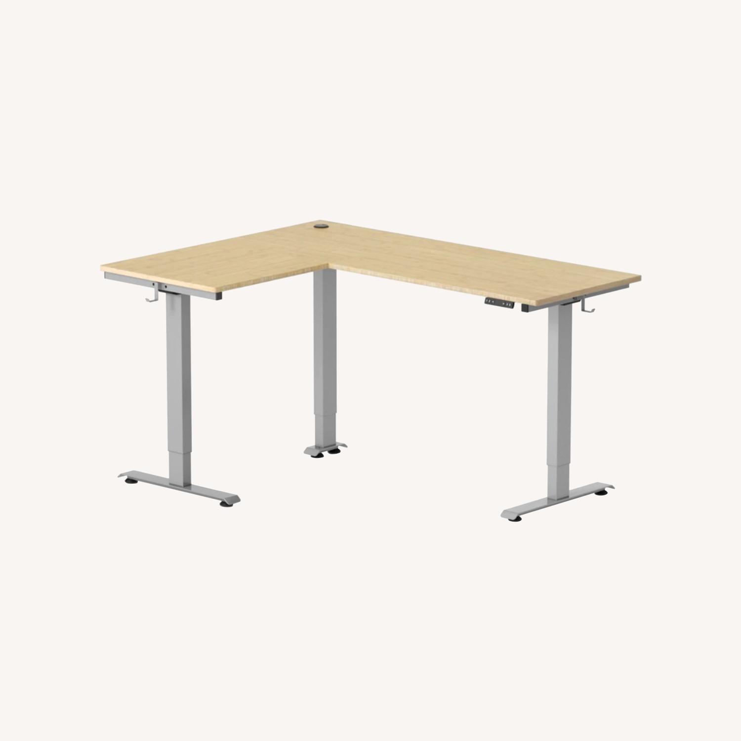 L Shaped Standing Desk Bamboo - image-0