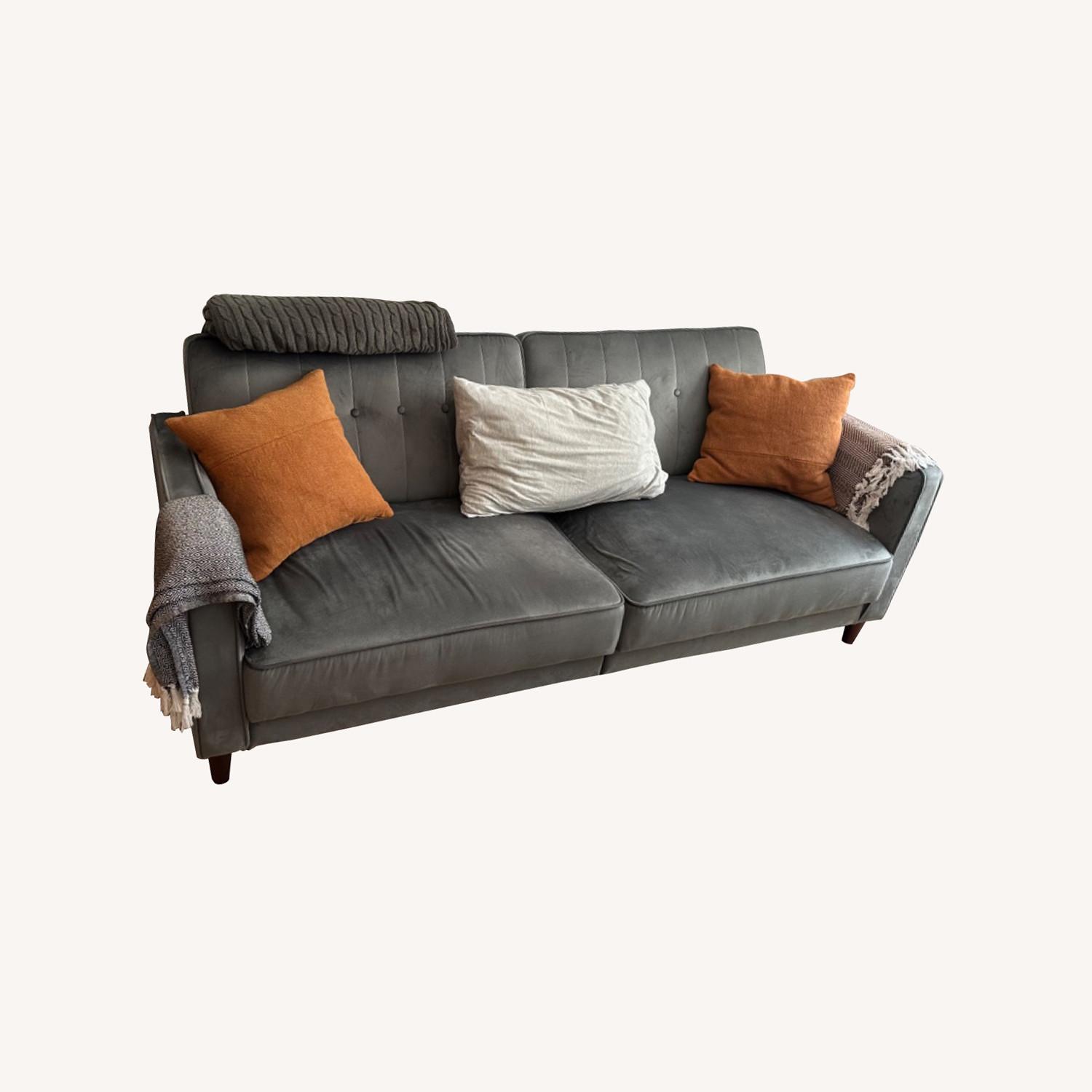 Wayfair Grey Velvet Futon - image-3