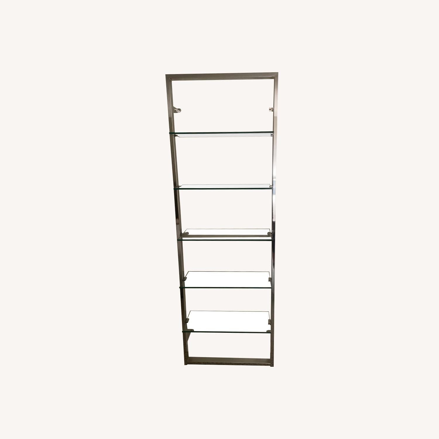 CB2 Glass and Chrome Tesso Bookshelves AptDeco