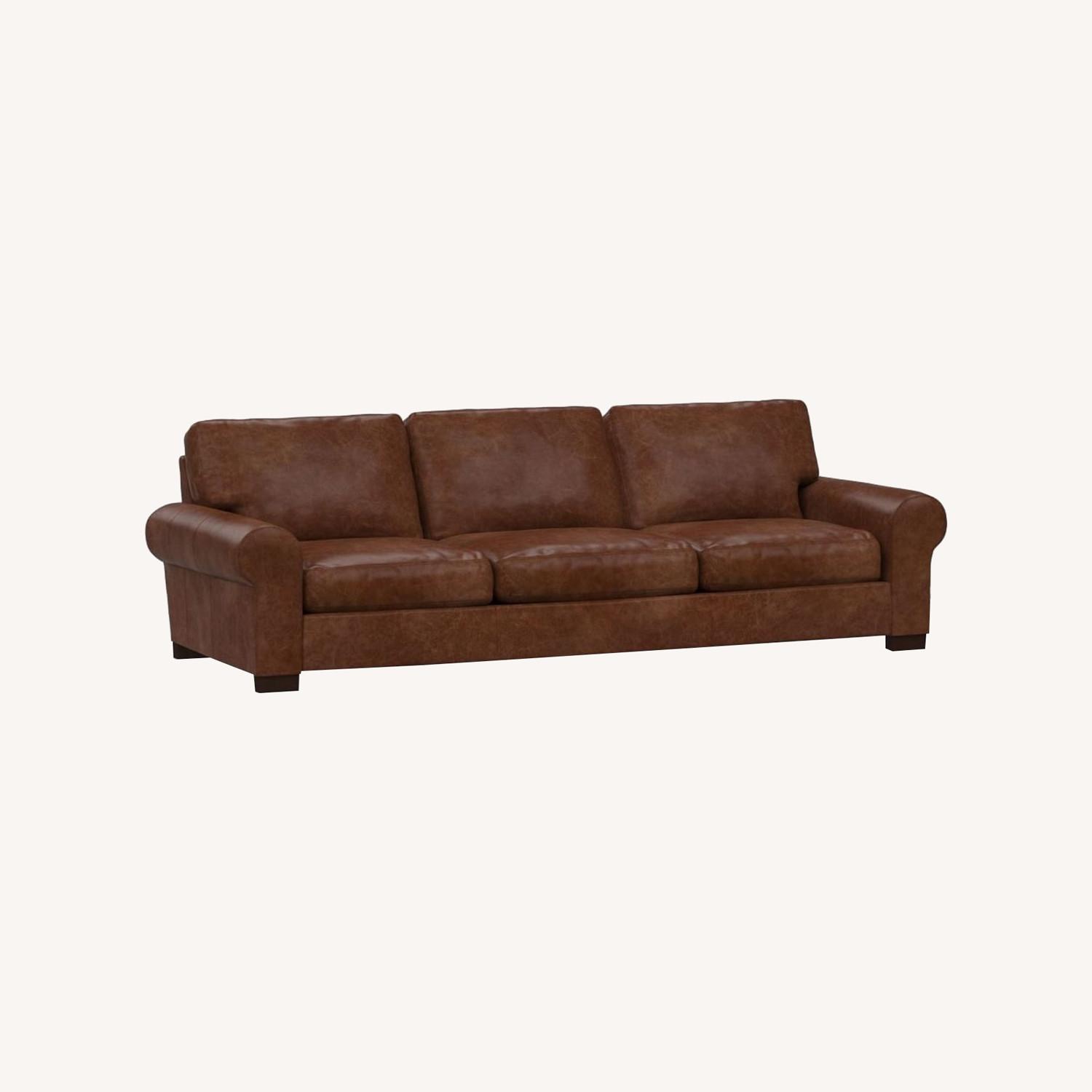 Pottery Barn Turner Roll Arm Leather Grand Sofa AptDeco