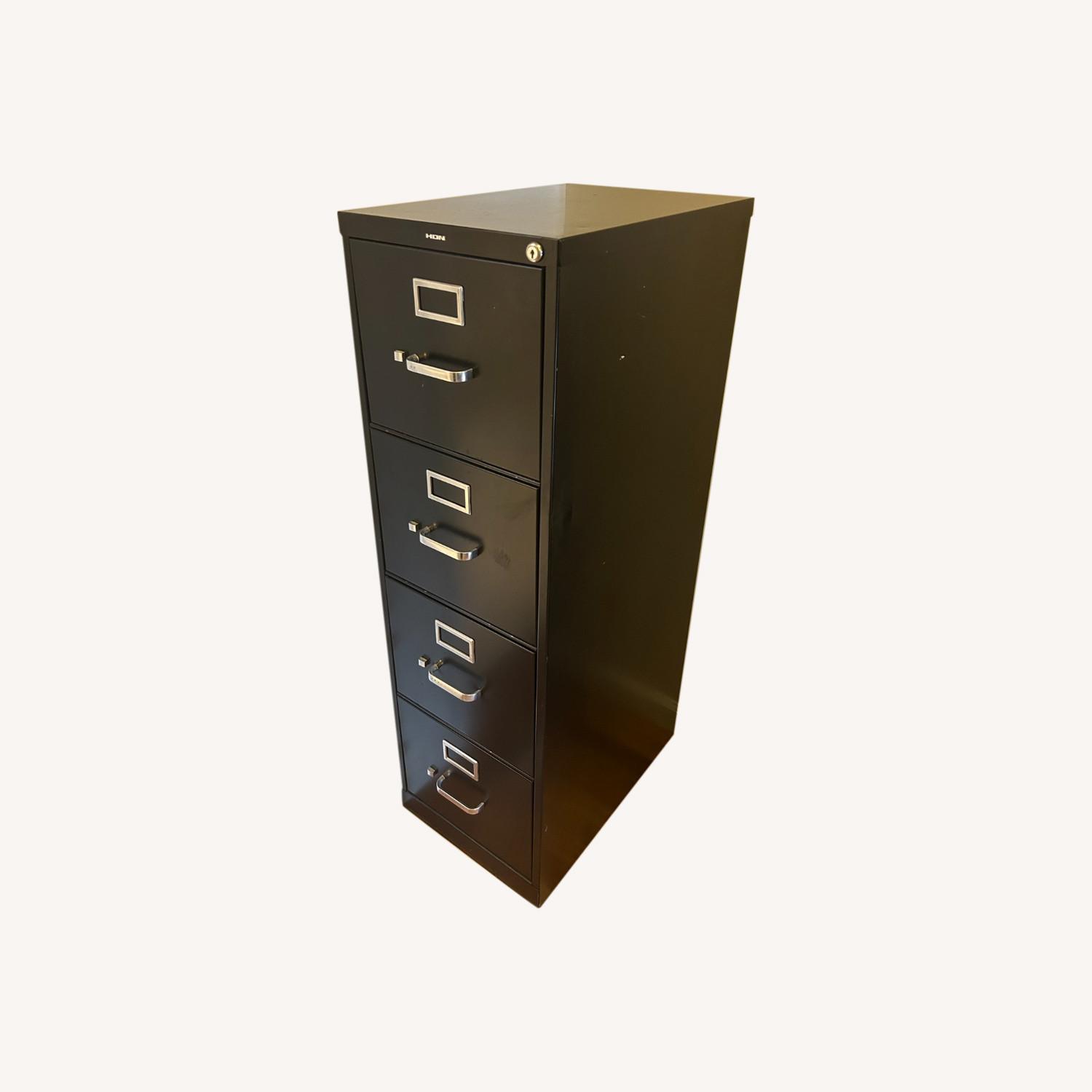 Four Drawer Black Metal File AptDeco