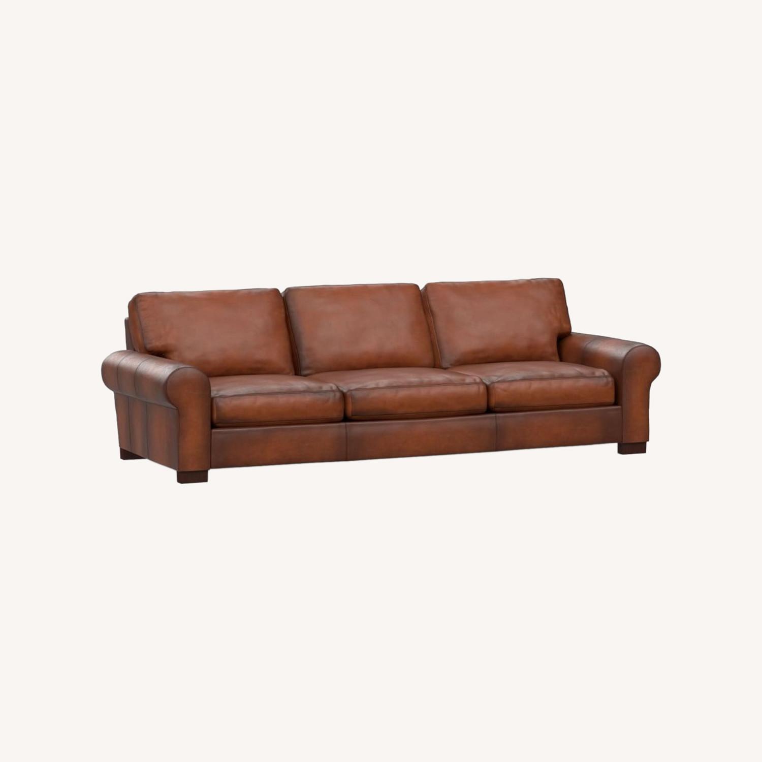 Pottery Barn Turner Roll Arm Leather Grand Sofa AptDeco