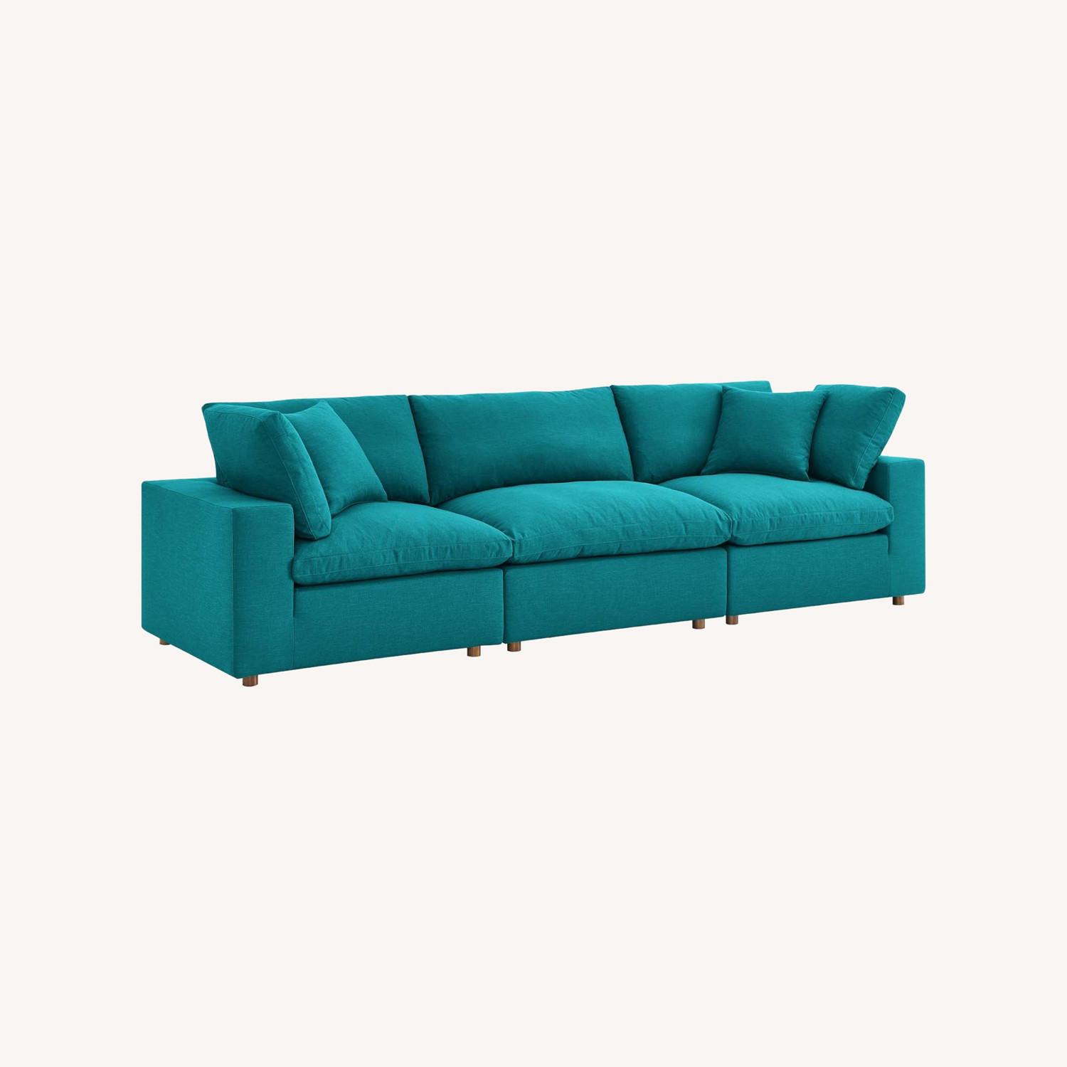 3Piece Sectional Sofa In Teal Linen Fabric AptDeco