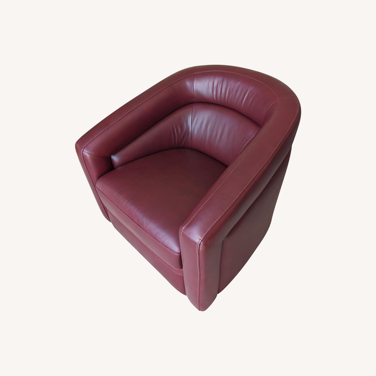 Scandinavian Red Leather Swivel Chair - image-0