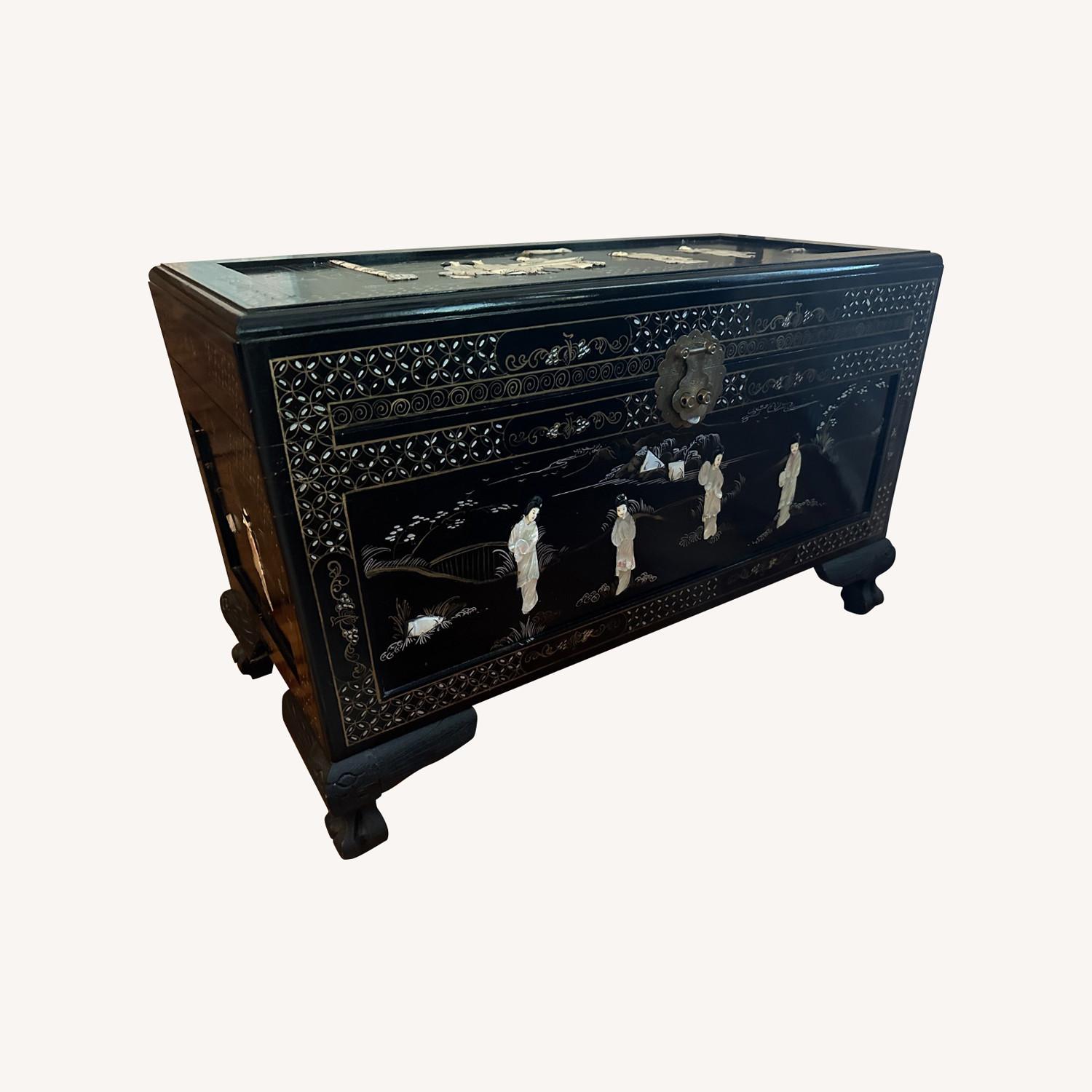 Macau Antique Black Lacquer Wedding Chest - AptDeco