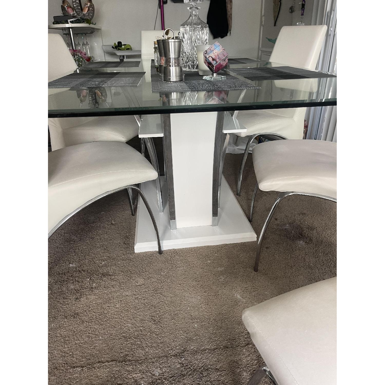 7 Piece Dining Set, Glass/white - image-3