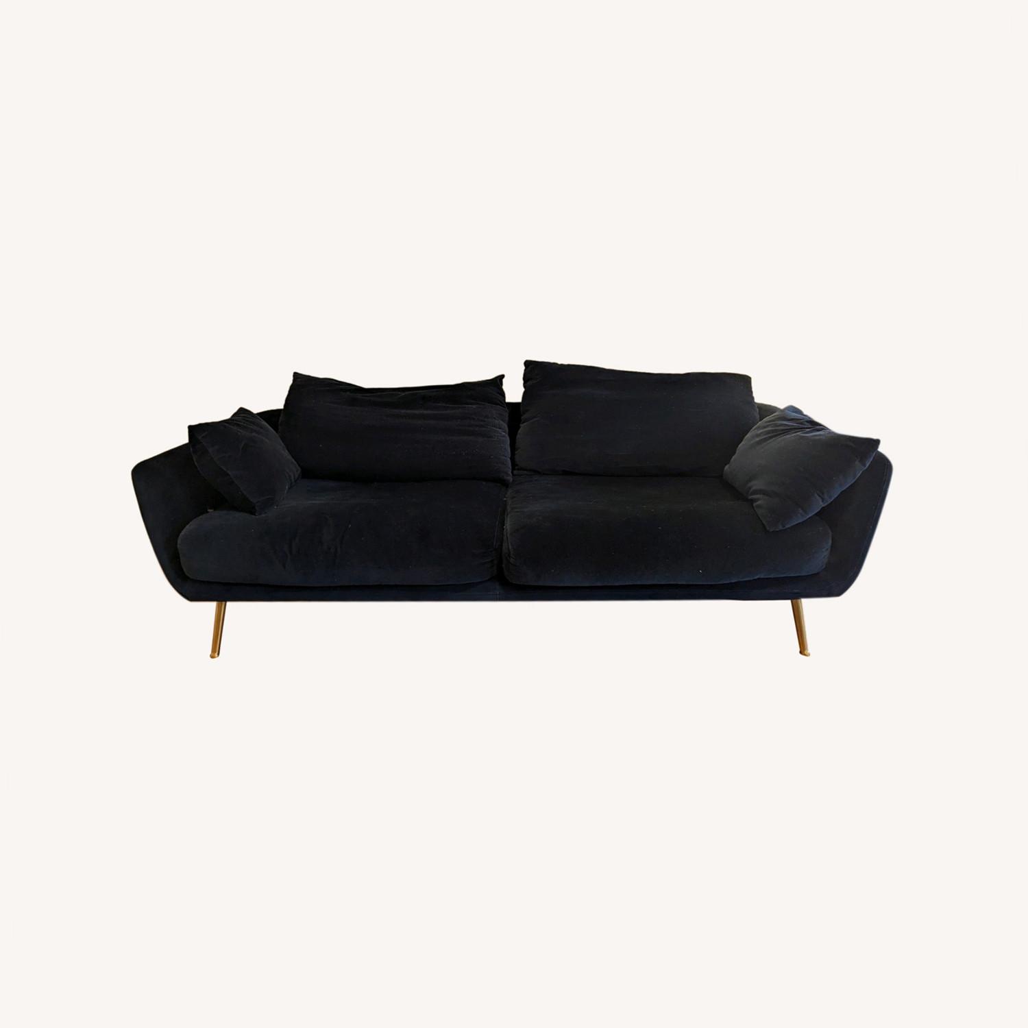 Edloe Finch Blue Velvet Sofa With Gold Accents AptDeco