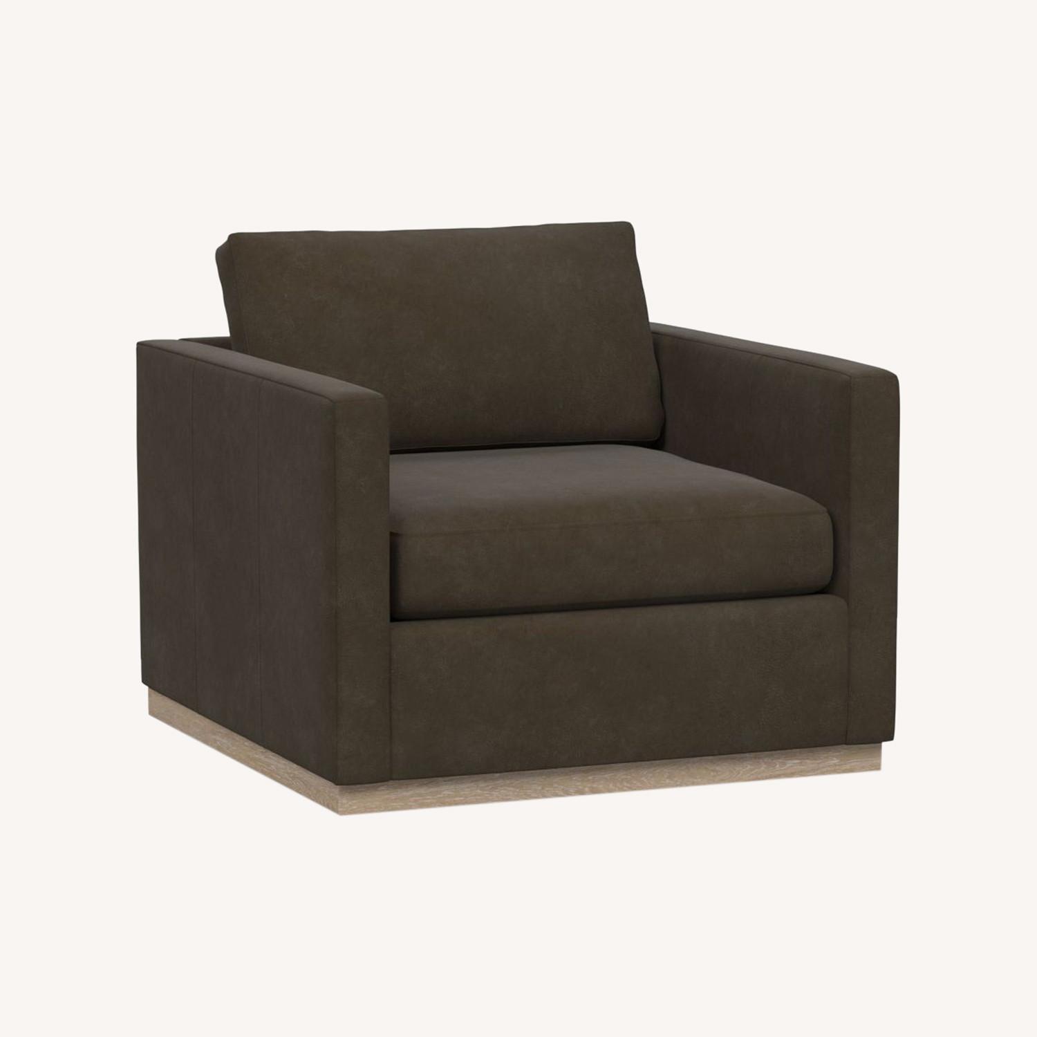 Pottery Barn Jake Leather Swivel Armchair - image-0