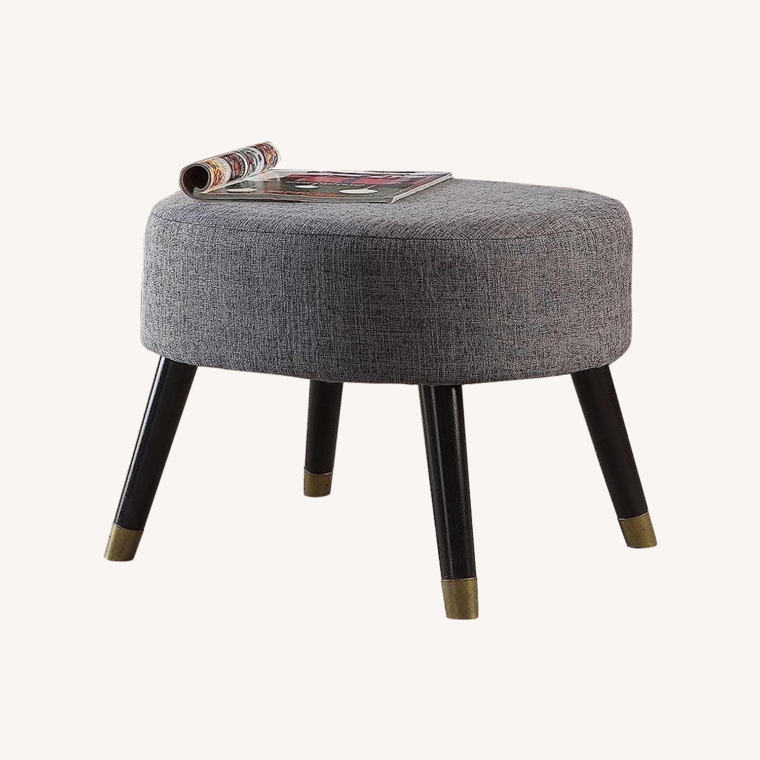 Mid-Century Linen Oval Ottoman Stool - image-0