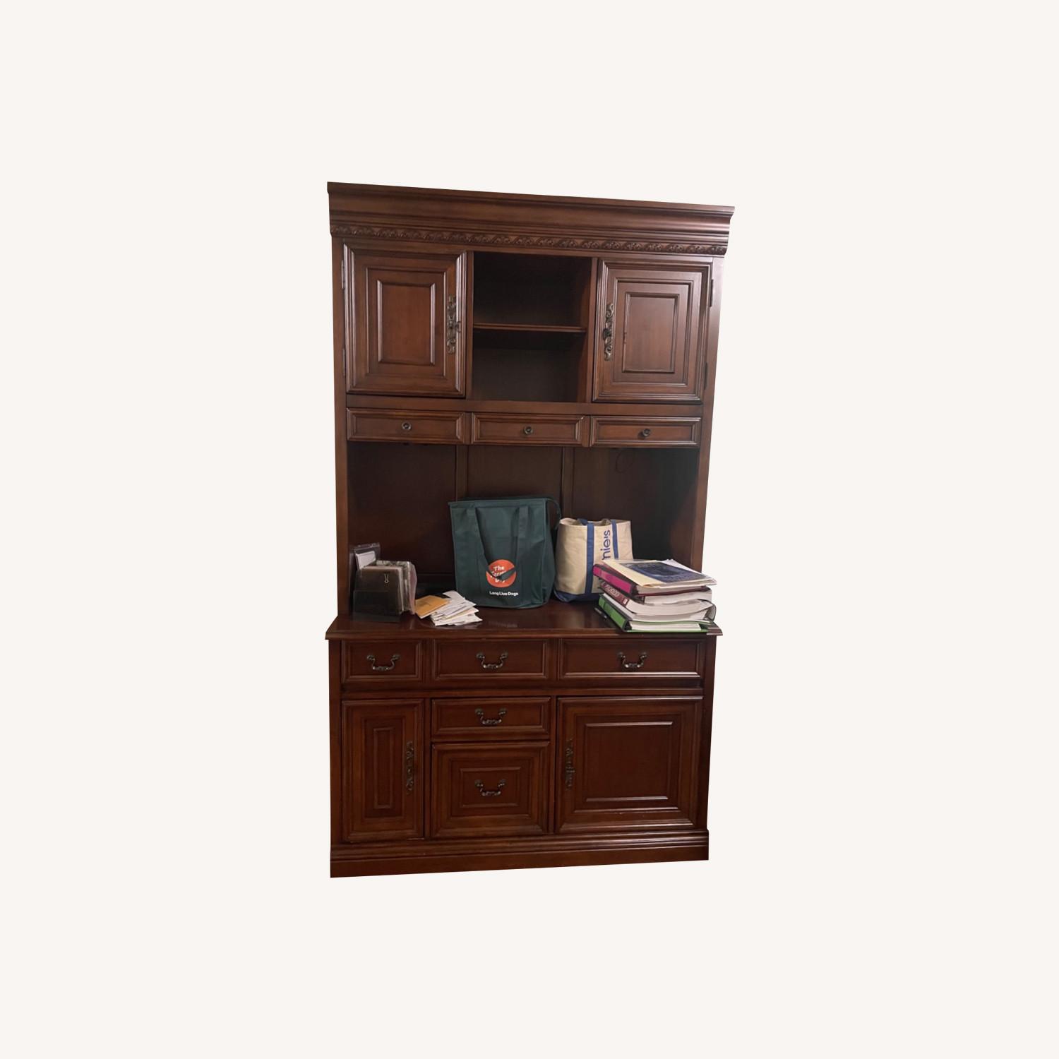 Solid Wood Computer Desk Hutch - image-0