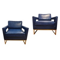 Amelia Faux Leather Accent Chair, Navy, 2 Chairs