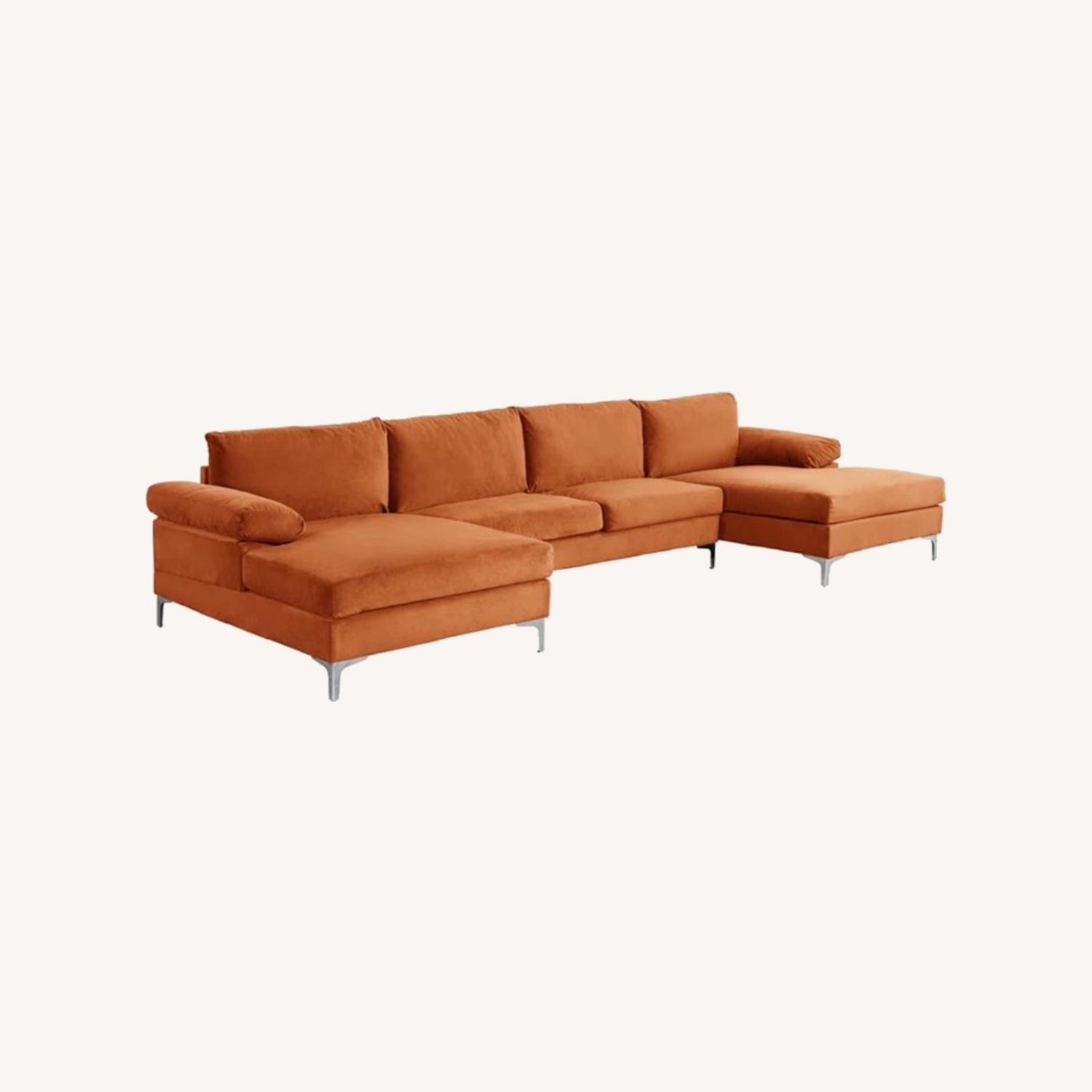 Orange Velvet U Shape Sectional Couch AptDeco