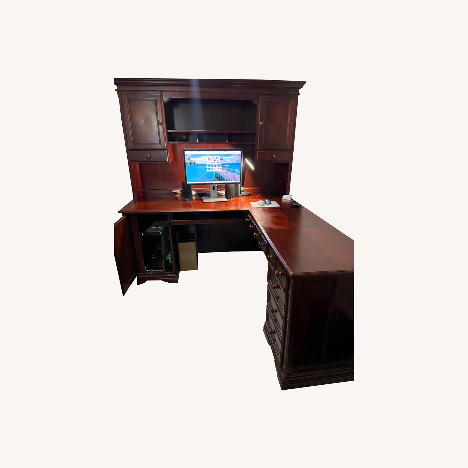 Cherry Office L Desk with Hutch AptDeco