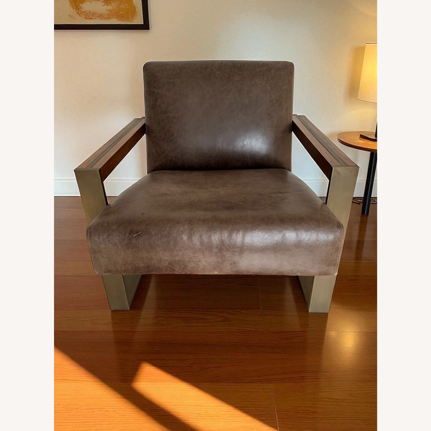 Designlush Leather Bronze & Walnut Armchair - image-0