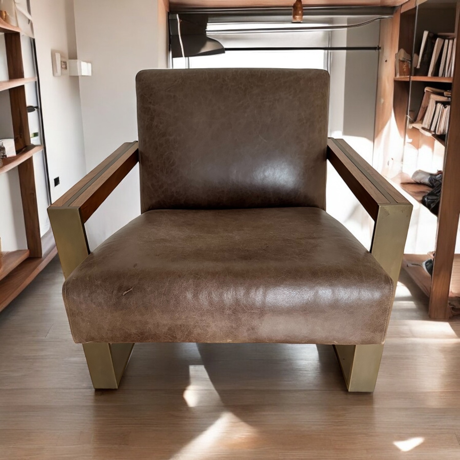 Designlush Leather Bronze & Walnut Armchair - image-2