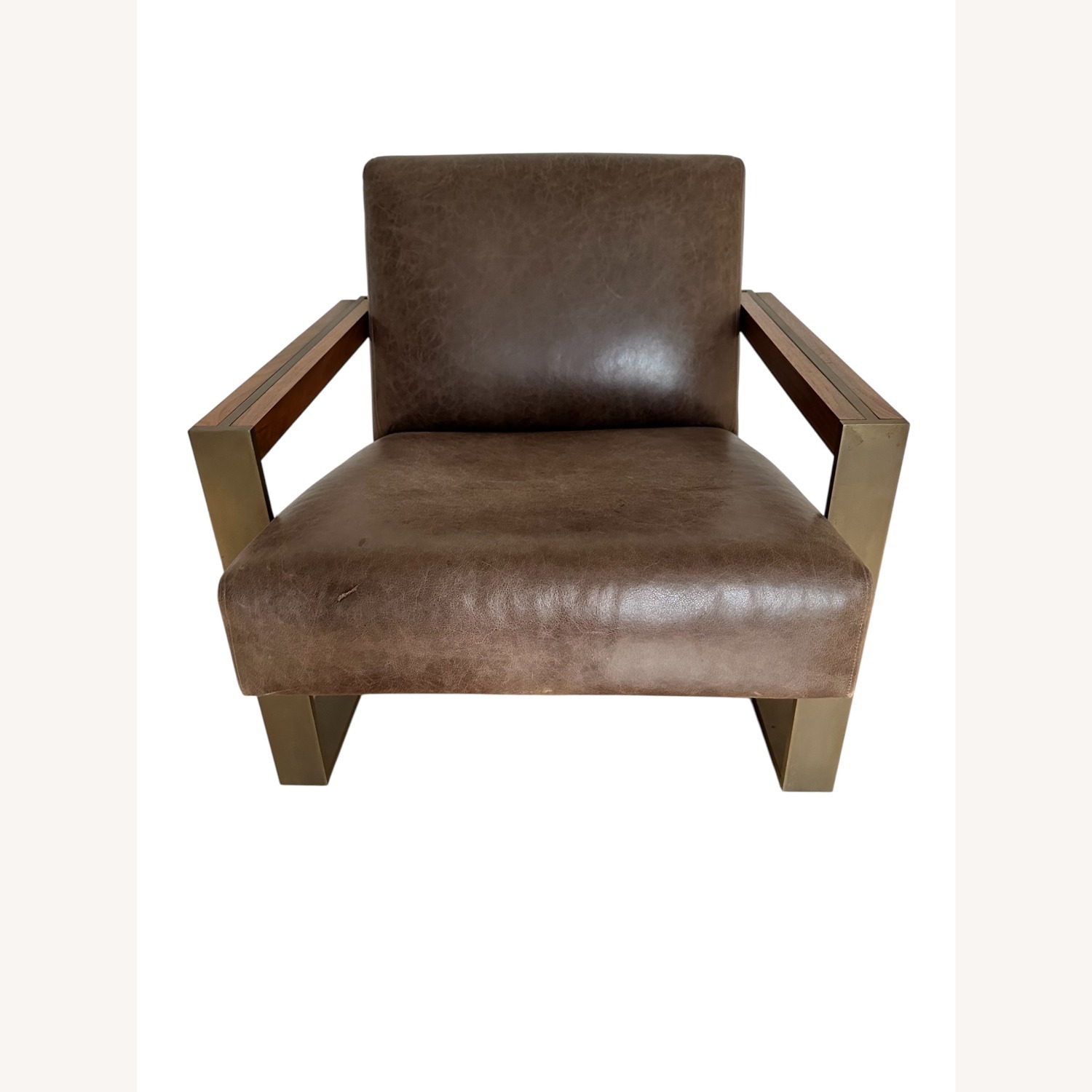 Designlush Leather Bronze & Walnut Armchair - image-3