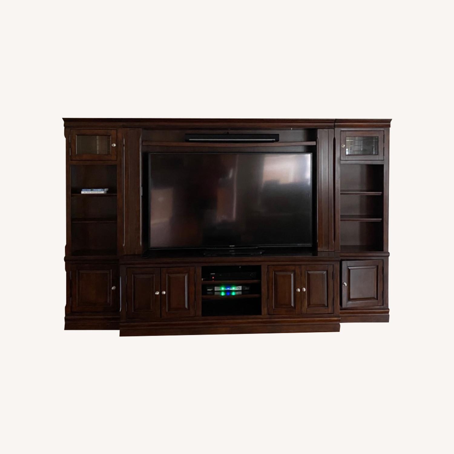 Solid Wood Walnut Color Entertainment Center - image-0