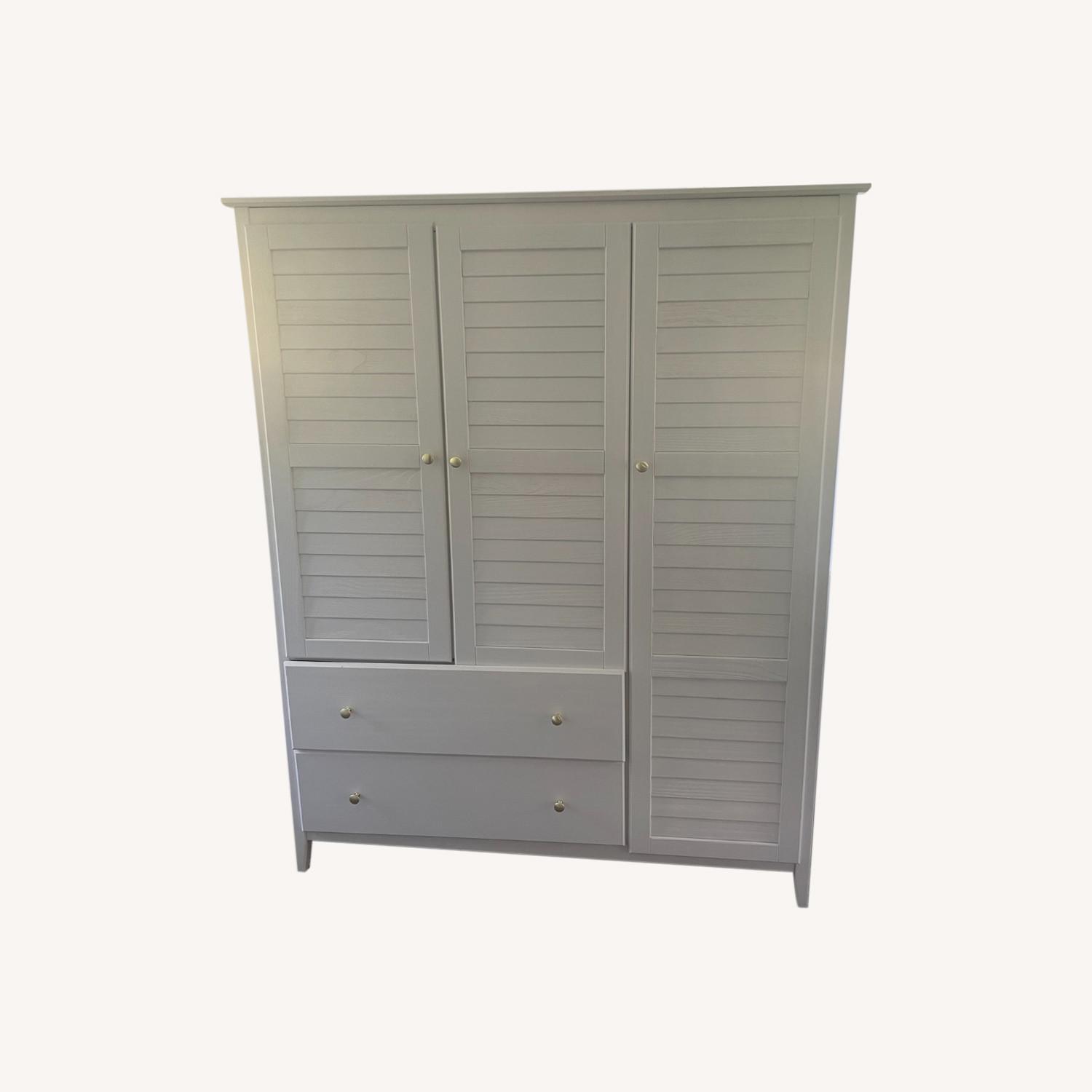 Solid Wood Whitewashed Wardrobe Dresser - image-0