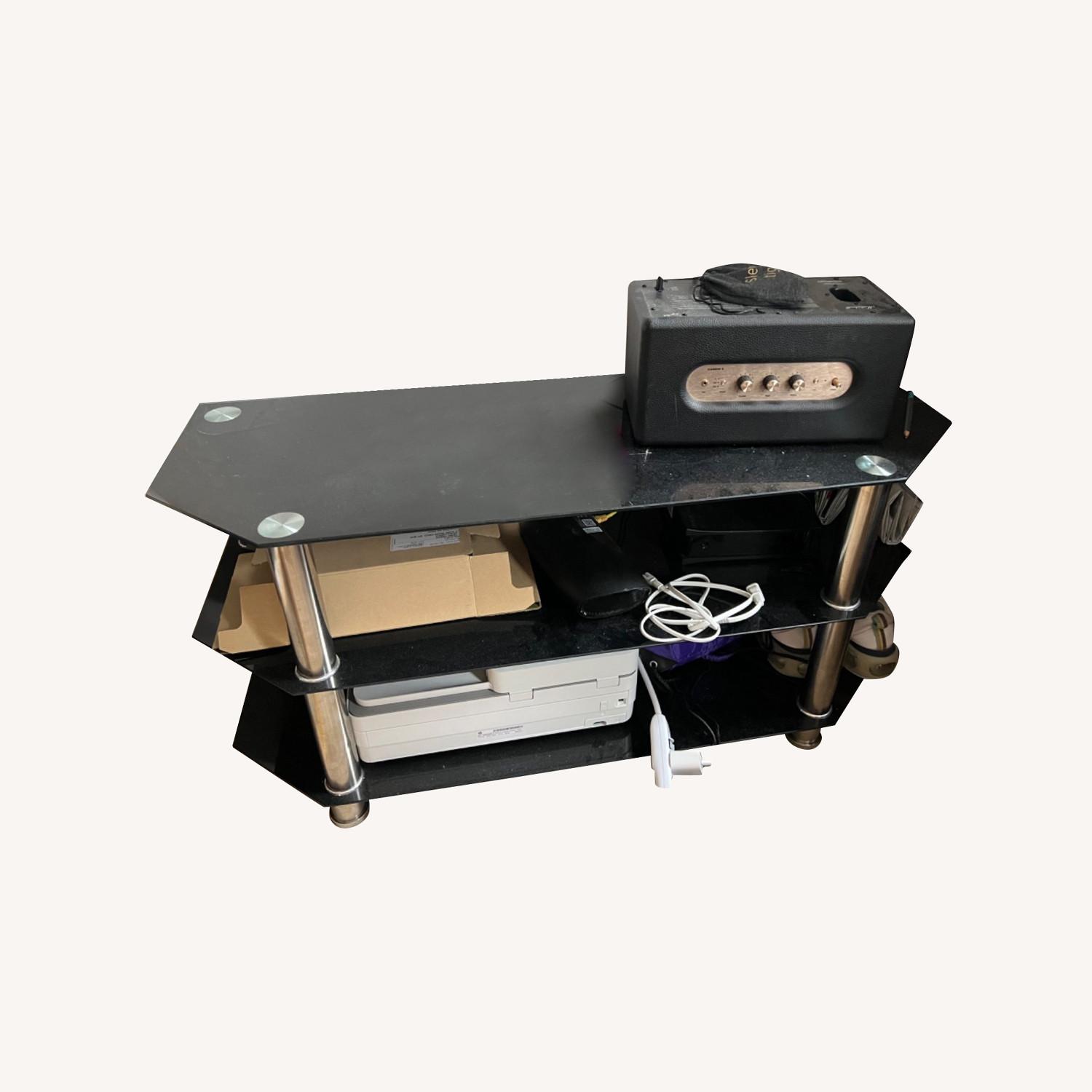 Glass Tv Table with 2 Shelves Silver - image-0