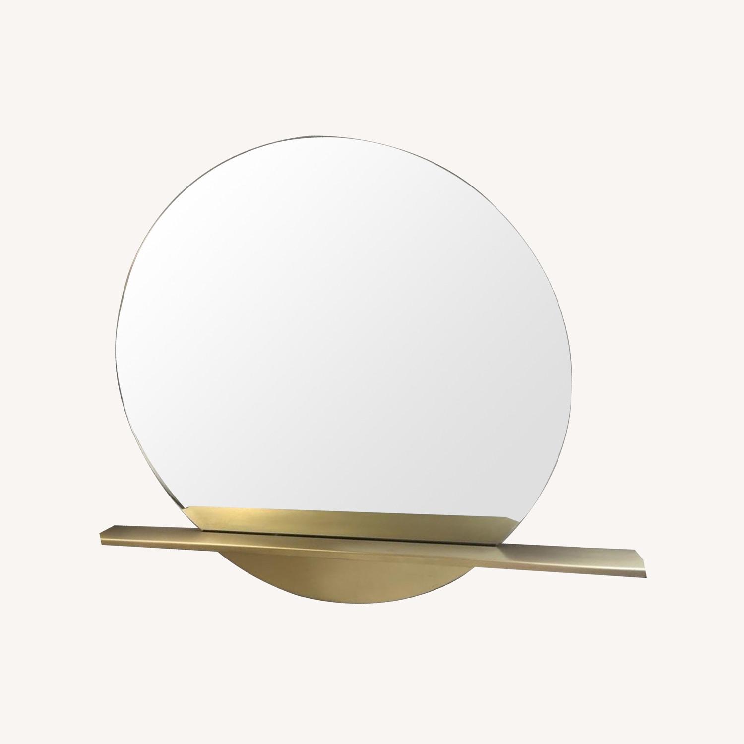 CB2 Perch 36" Round Mirror Brass Shelf AptDeco