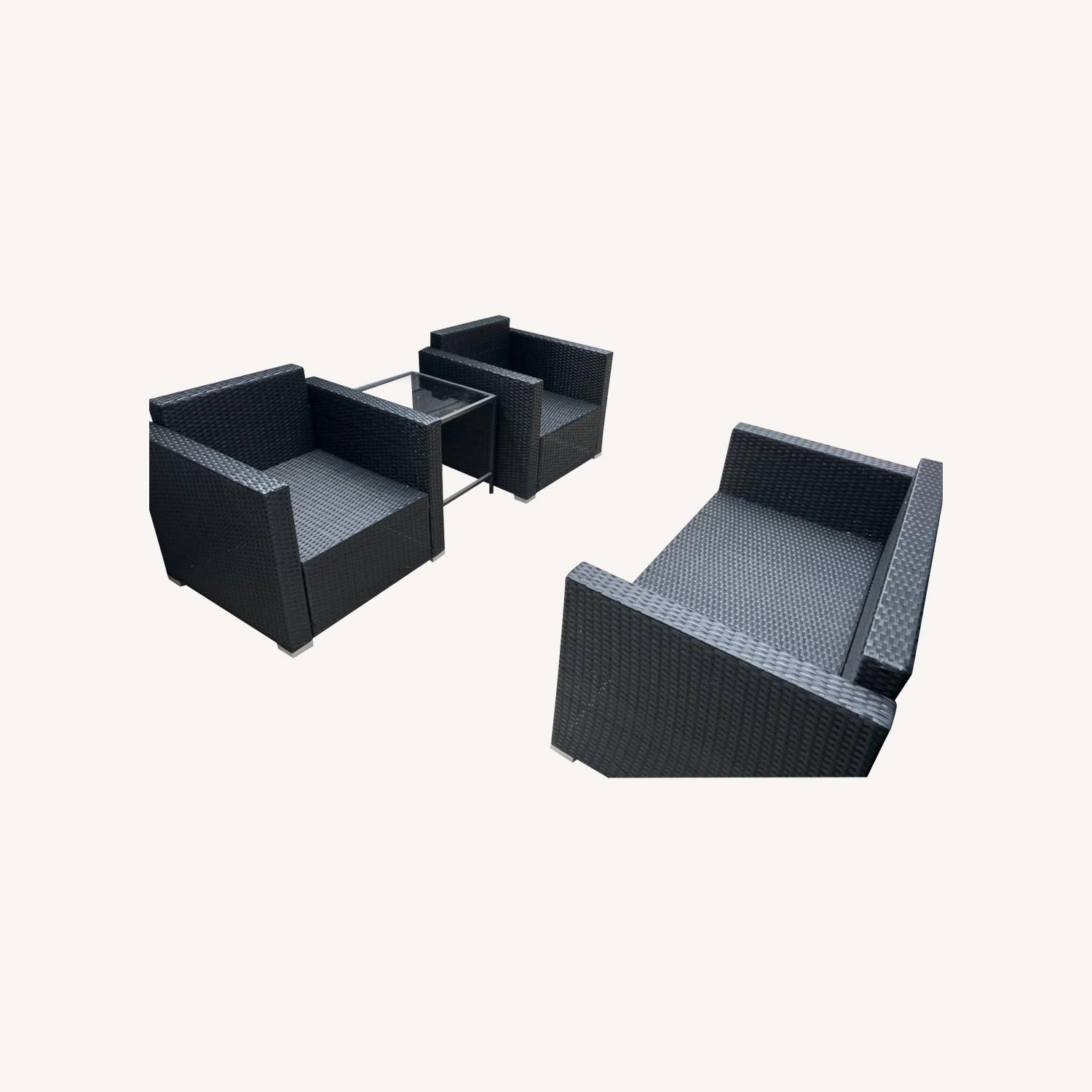 Black Rattan Outdoor Set Table Cushions Storage - image-0