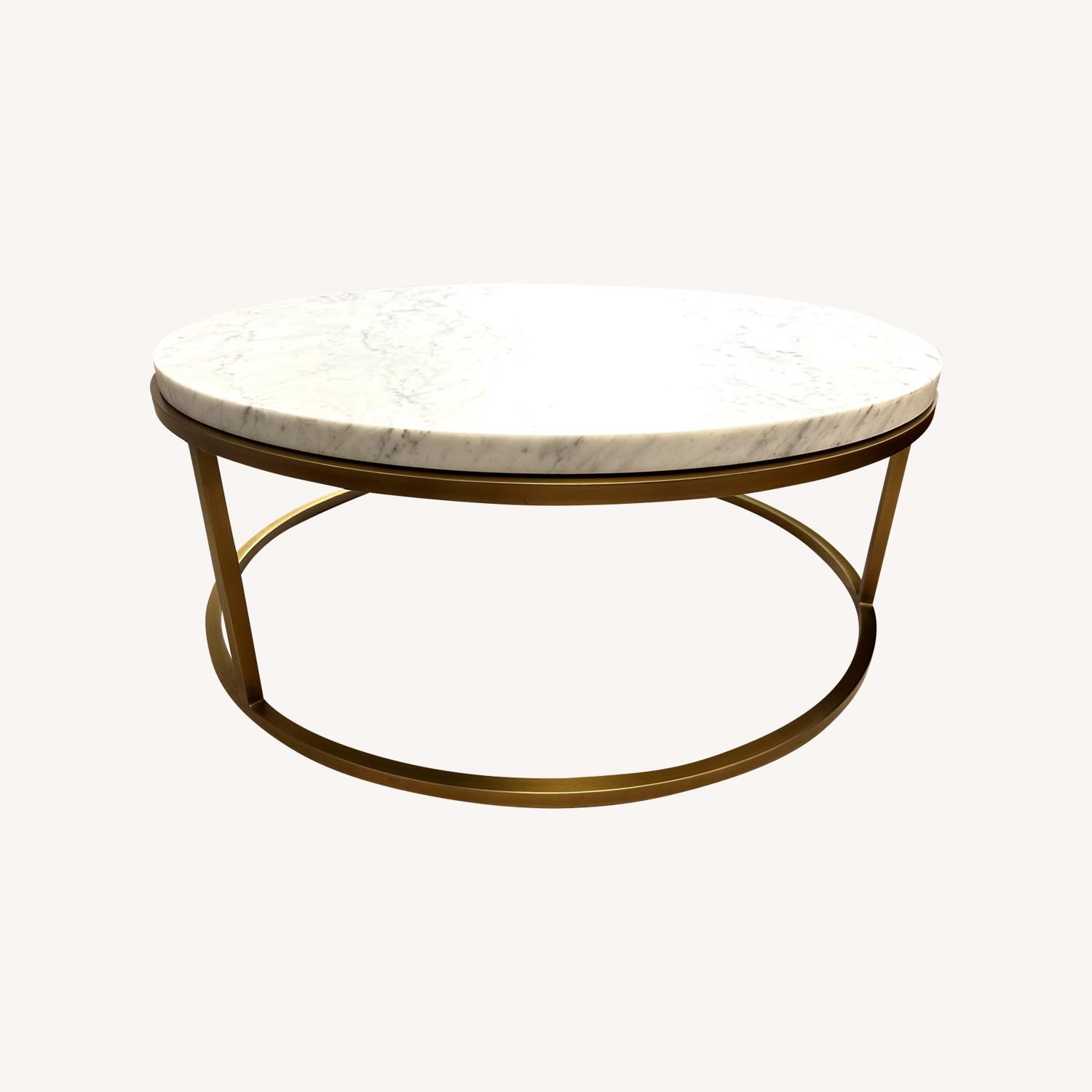 Restoration Hardware White Round Marble Coffee Table AptDeco