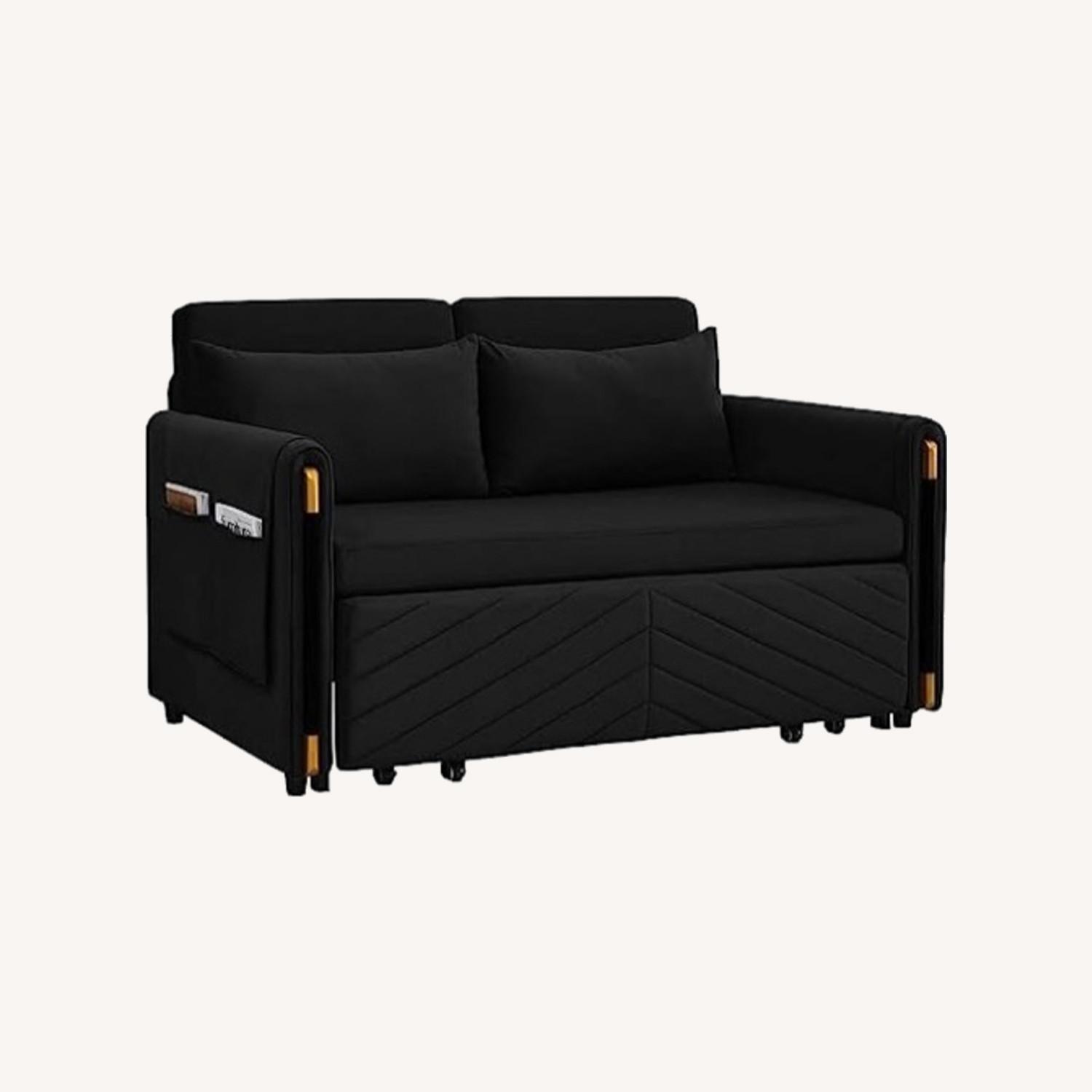 Black Velvet Loveseat Converted to Bed AptDeco