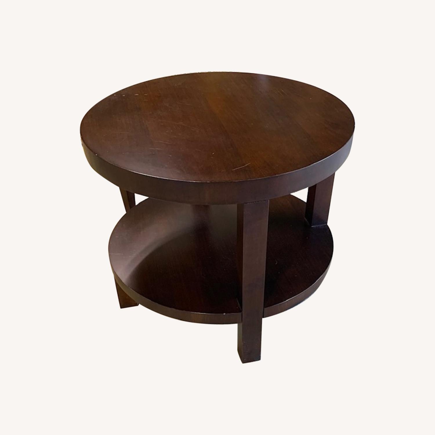 Double Round Brown Wooden Side Table - image-0