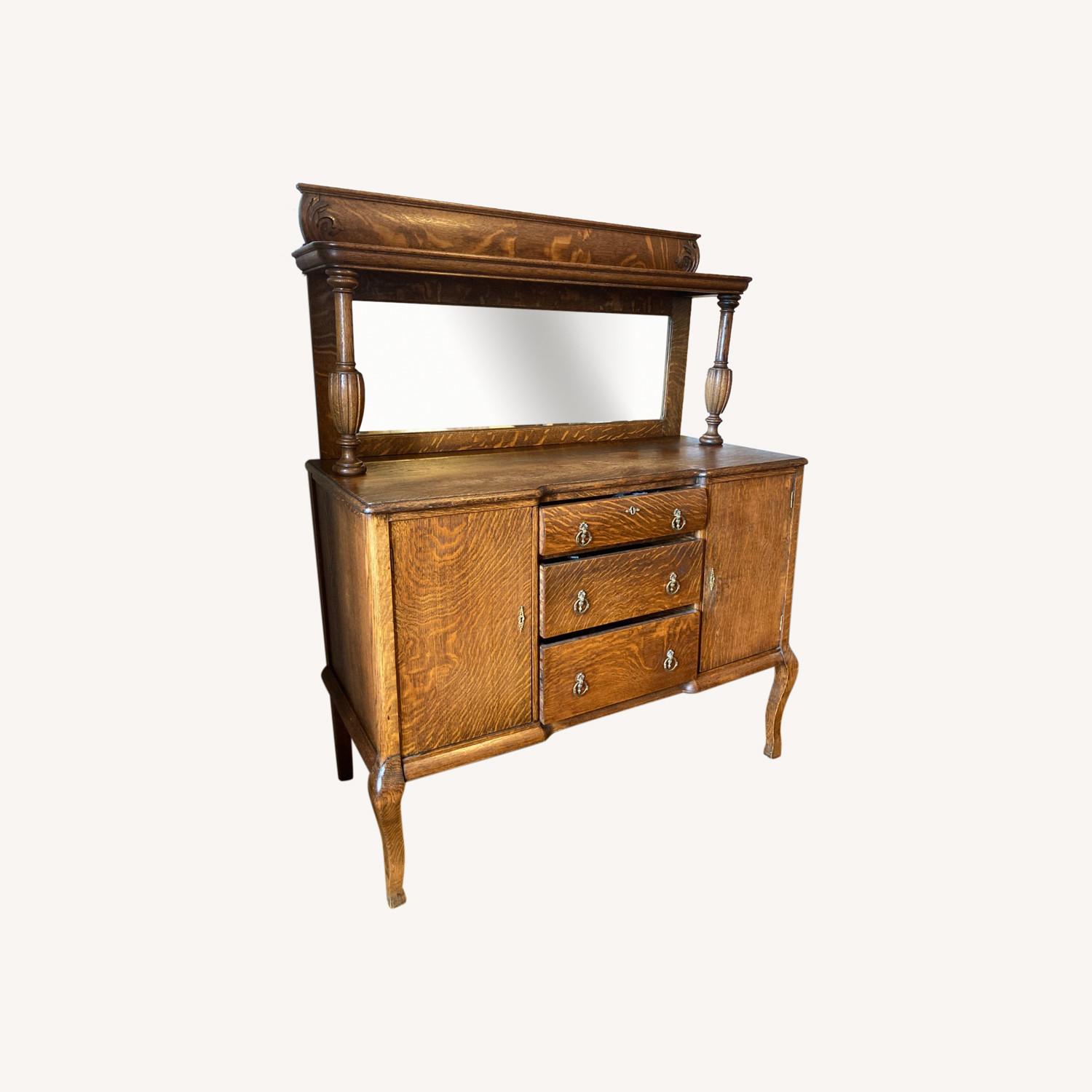 Antique English Oak Sideboard with Beveled Mirror - image-0