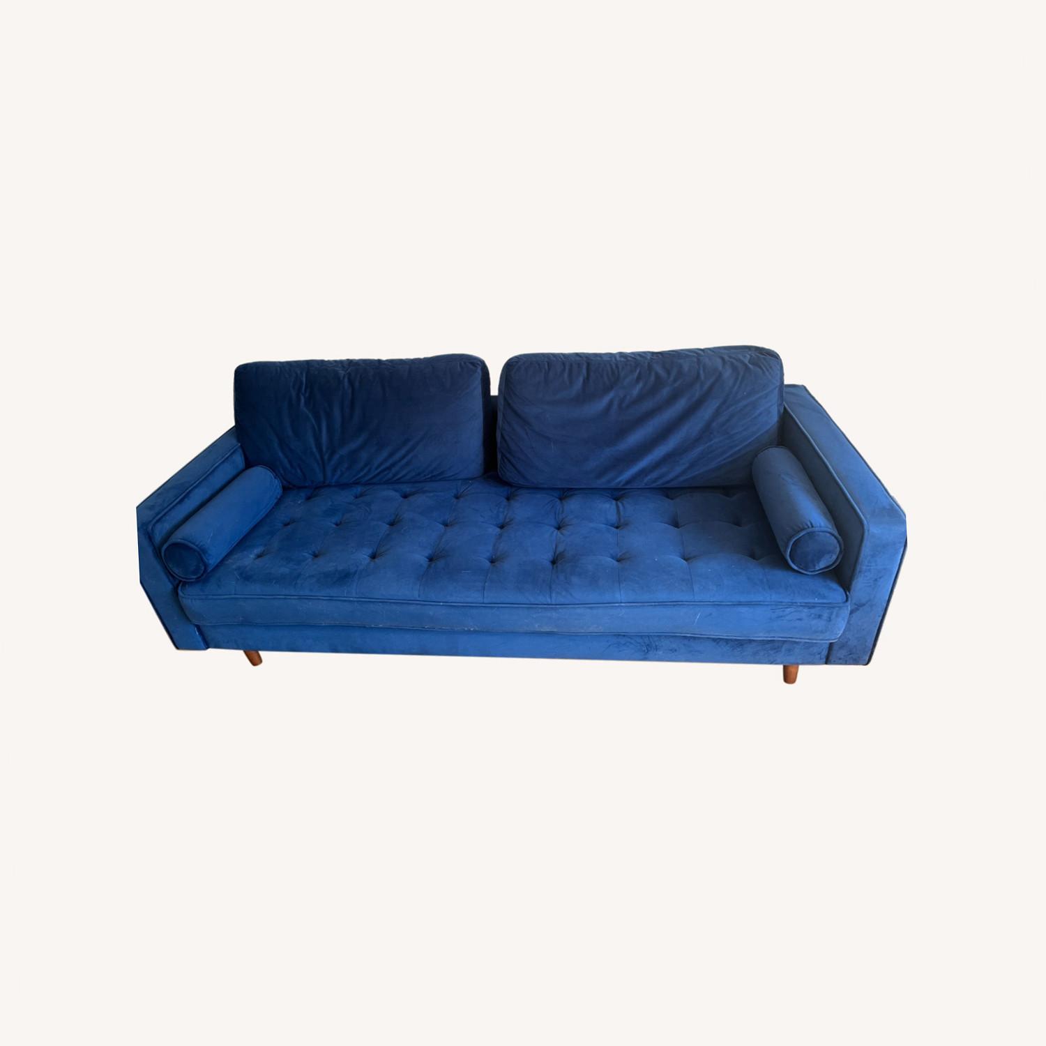 Blue Mid-Century Velvet Sofa - image-0