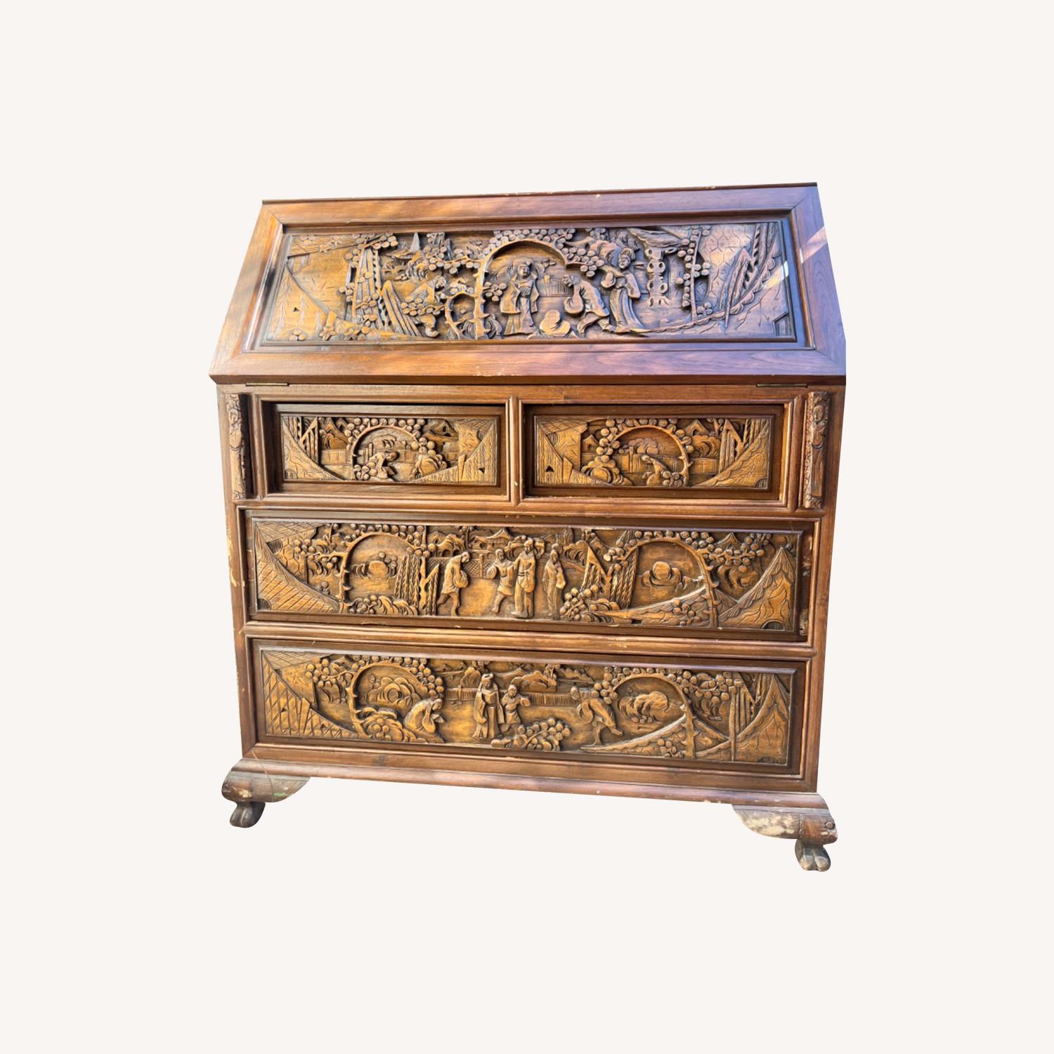 Chinese Antique Hand Carved Drop Front Desk - image-0