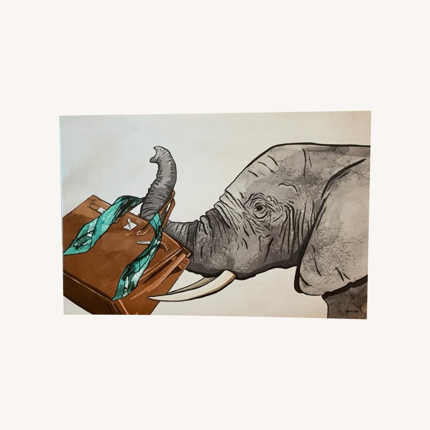 Canvas Wall Art of Elephant with Hermes Birkin - image-0