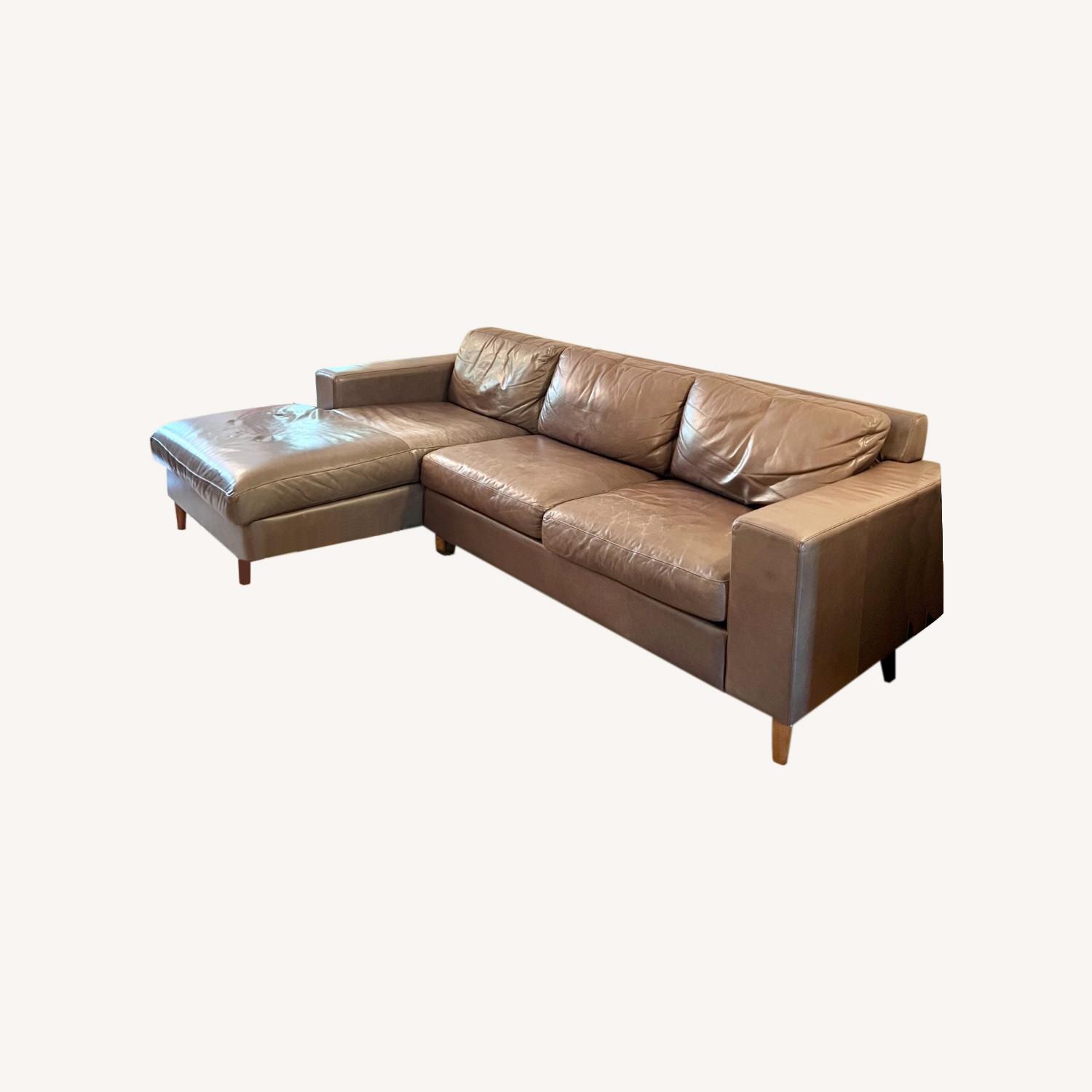 MidCentury West Elm Leather Sofa AptDeco