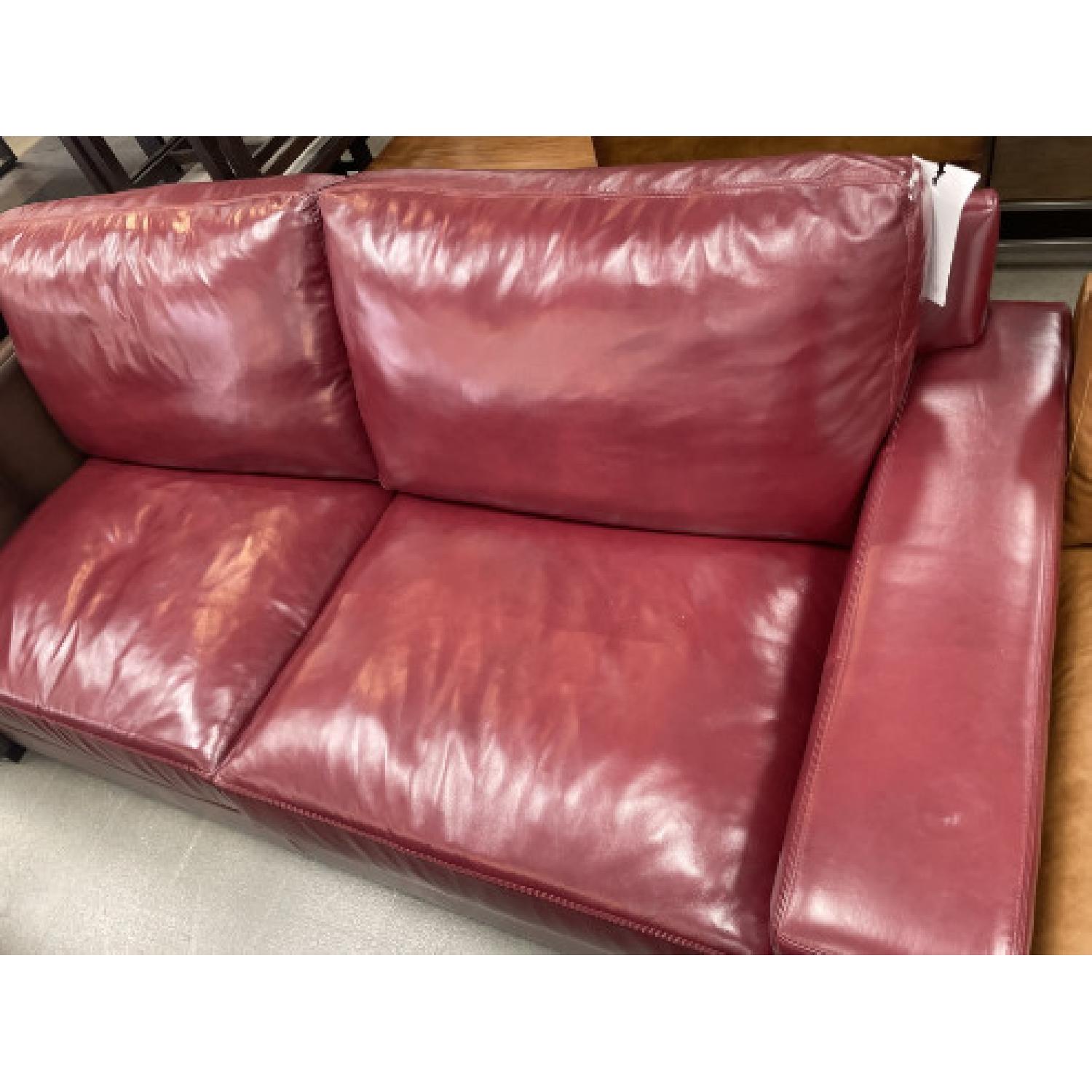 Pottery Barn Big Sur Square-Arm Leather Sofa: Berry Red - image-4