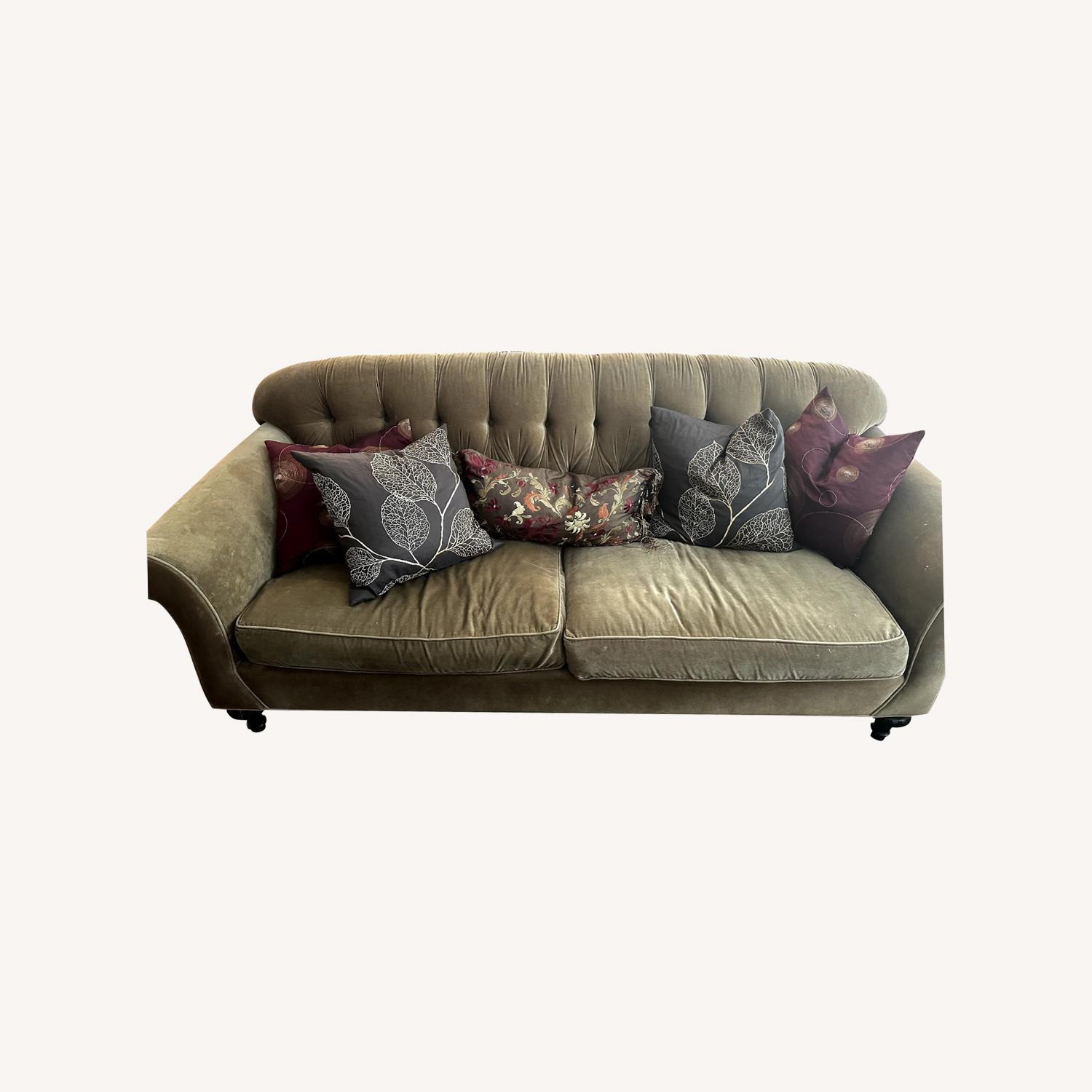 Vintage Green Suede Sofa - image-0