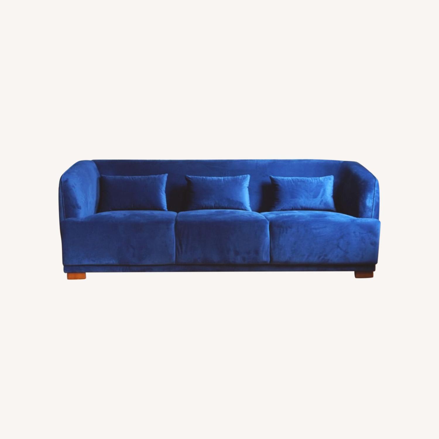 Modern Sofa in Ocean Blue Velvet - image-4