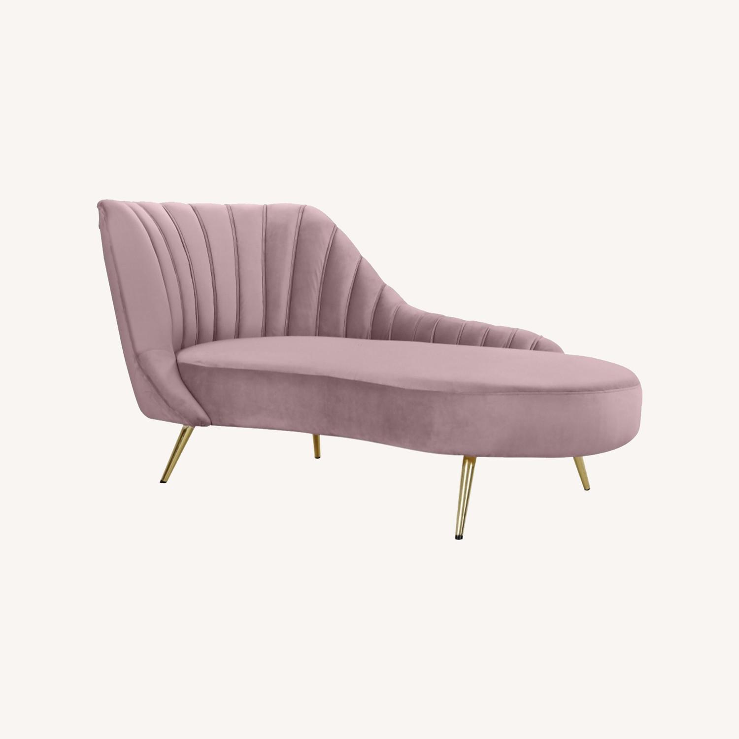 Chaise Lounge In Pink Plush Velvet With Gold Legs - AptDeco