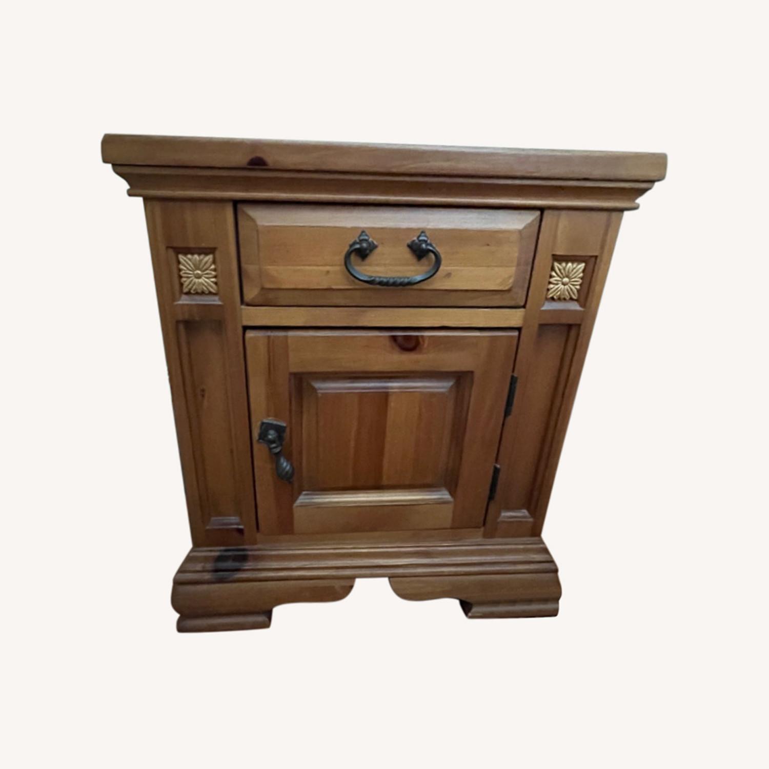 Pine End Table with Drawer and Door AptDeco