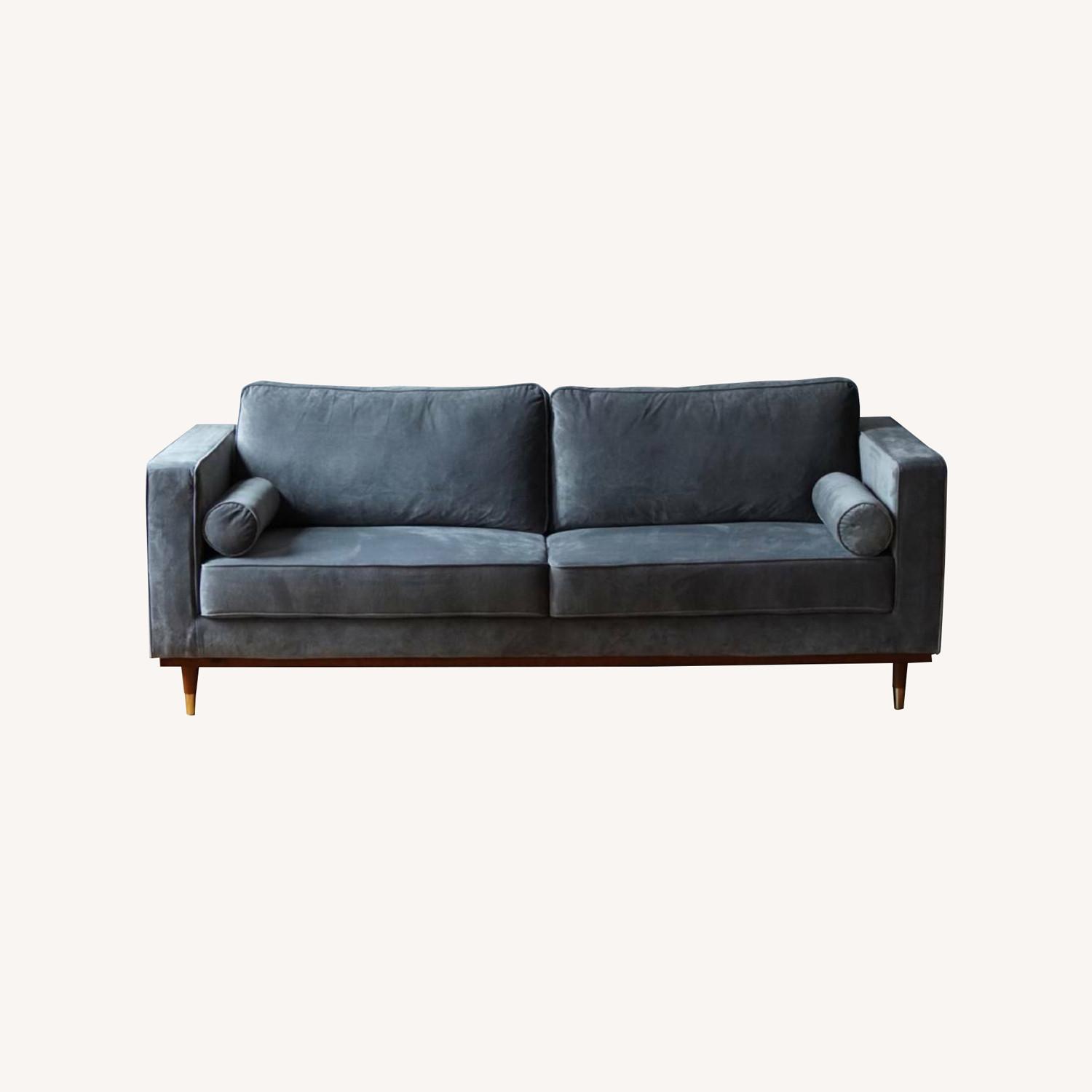 Mid Century Modern Sofa in Light Grey Velvet - image-5