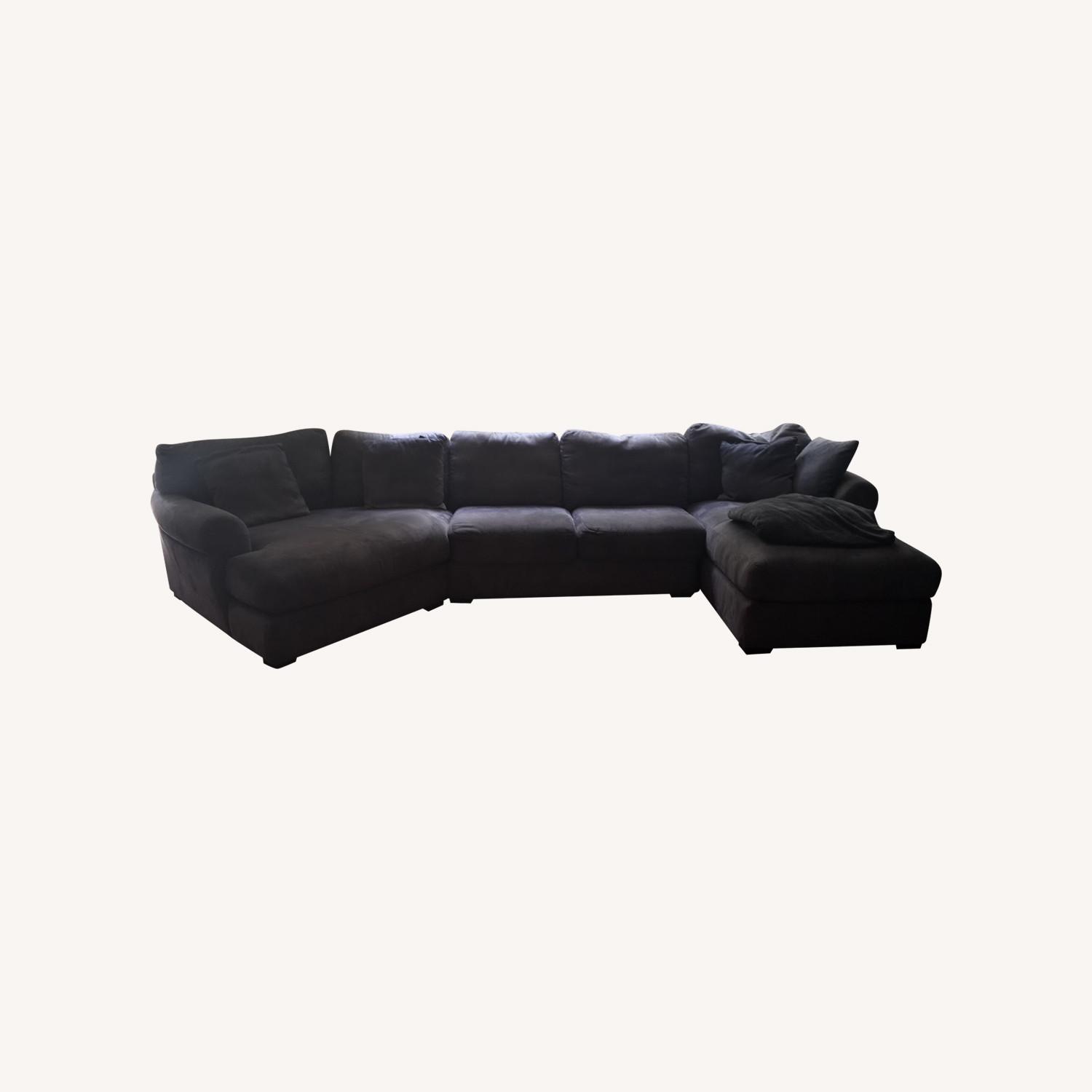 Blue Microsuede Couch - image-0