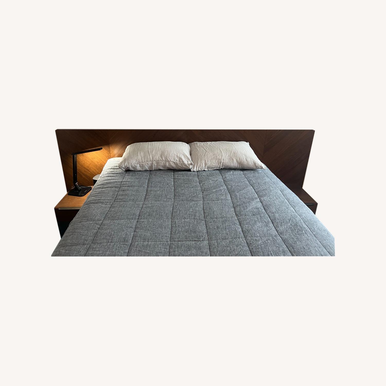 Mid Century Queen Bed With built-in Nightstands - image-0