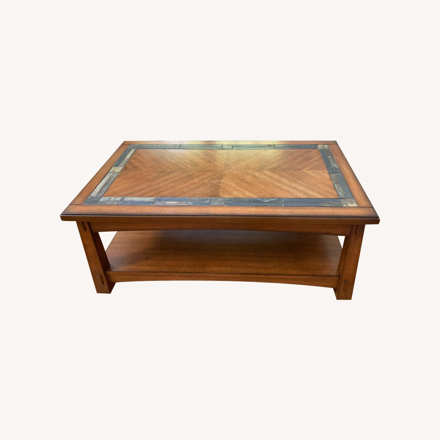 Raymour & Flanigan Oak Coffee Table AptDeco