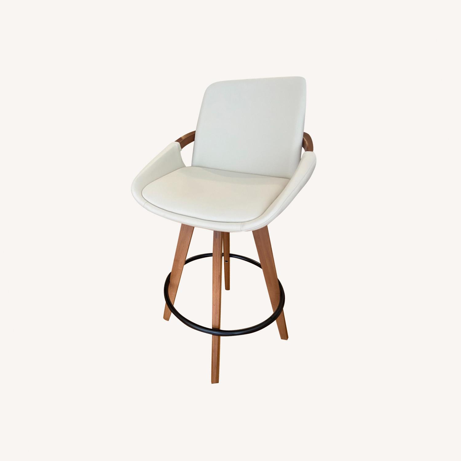 Walnut and Cream Faux Leather Counter Stools - image-0