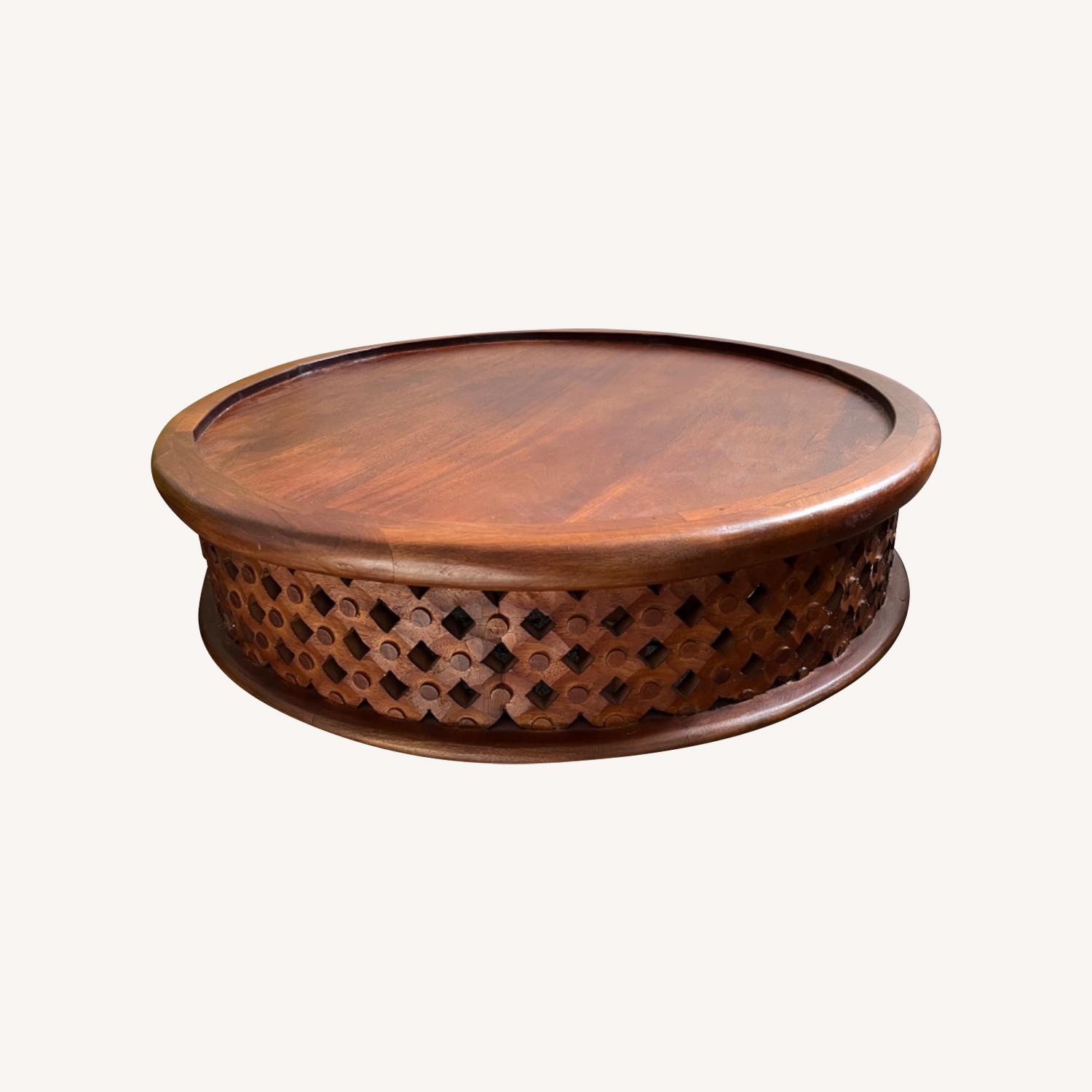 Pristine West Elm Carved Mango Wood Coffee Table - image-0