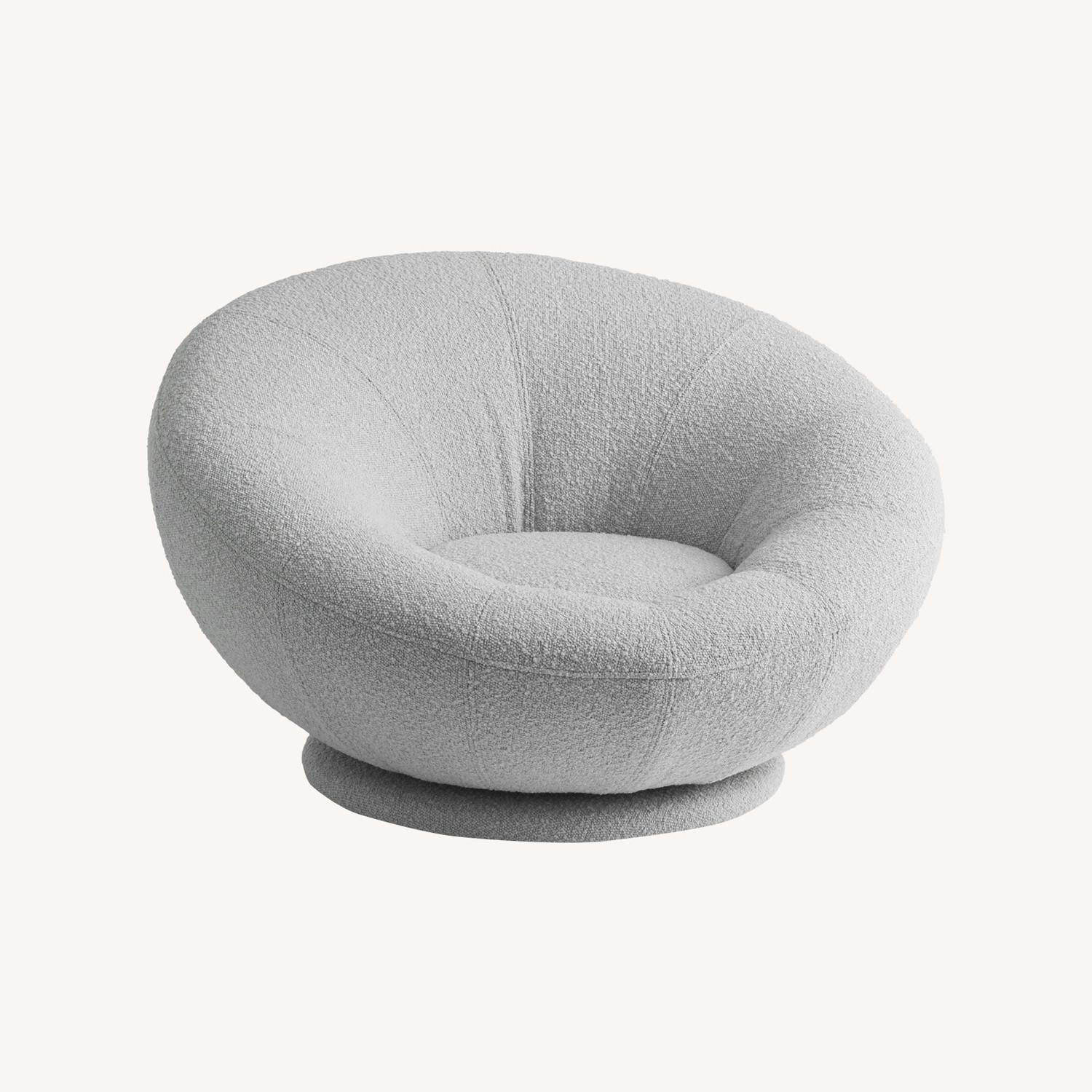 Pottery Barn Chunky Boucle Mist Gray Groovy Swivel Chair AptDeco