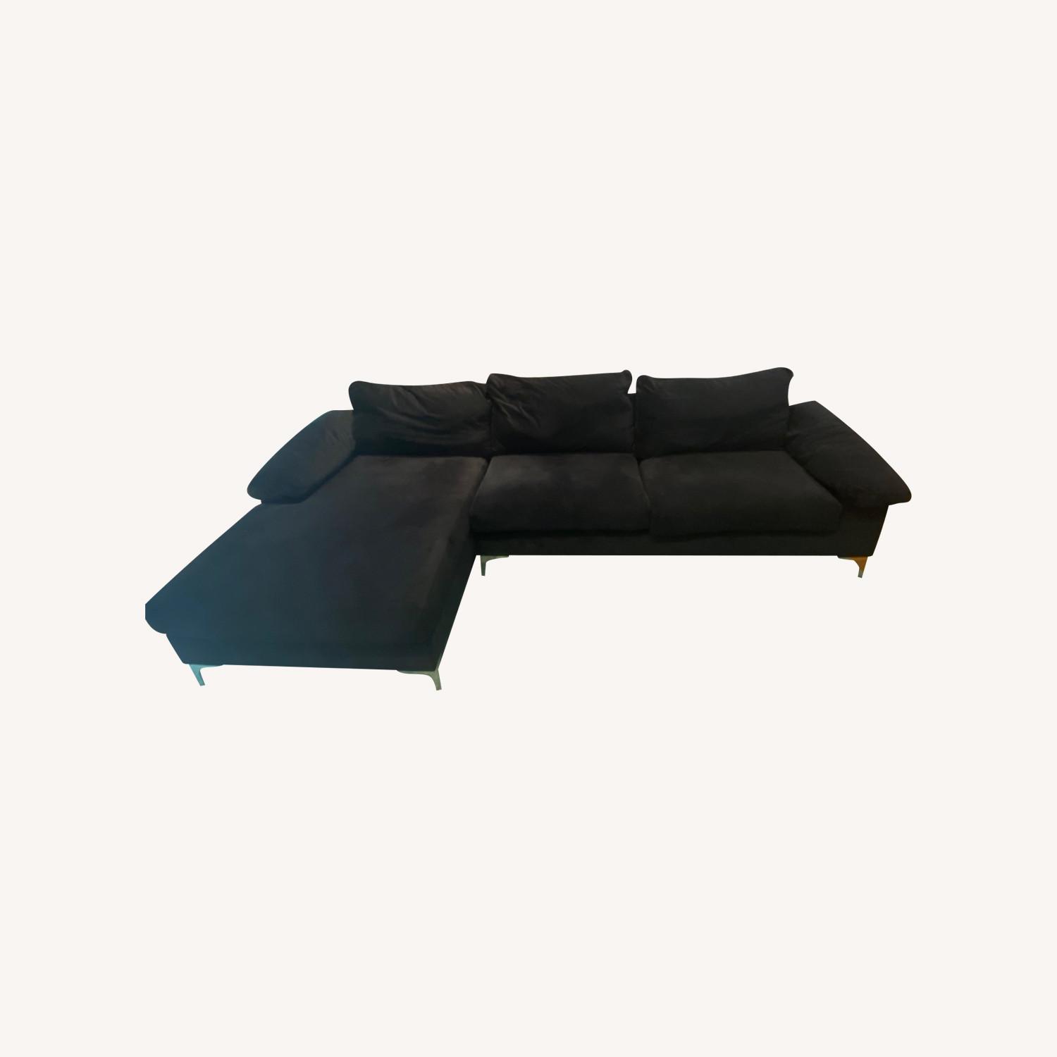 Sleek L shaped Black Velvet Sofa AptDeco