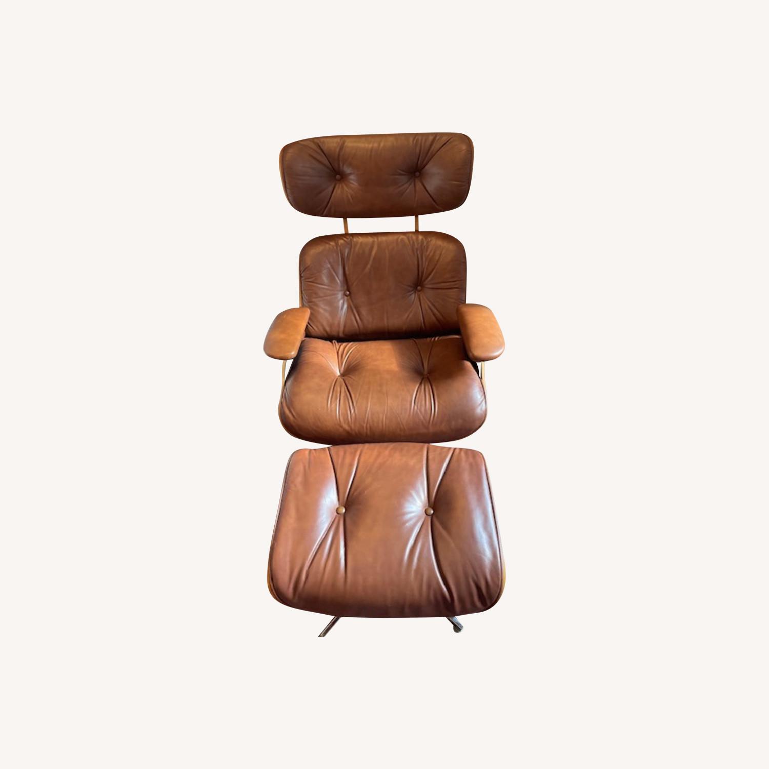 Eames-style Vintage Leather Lounge Chair & Ottoman - image-0