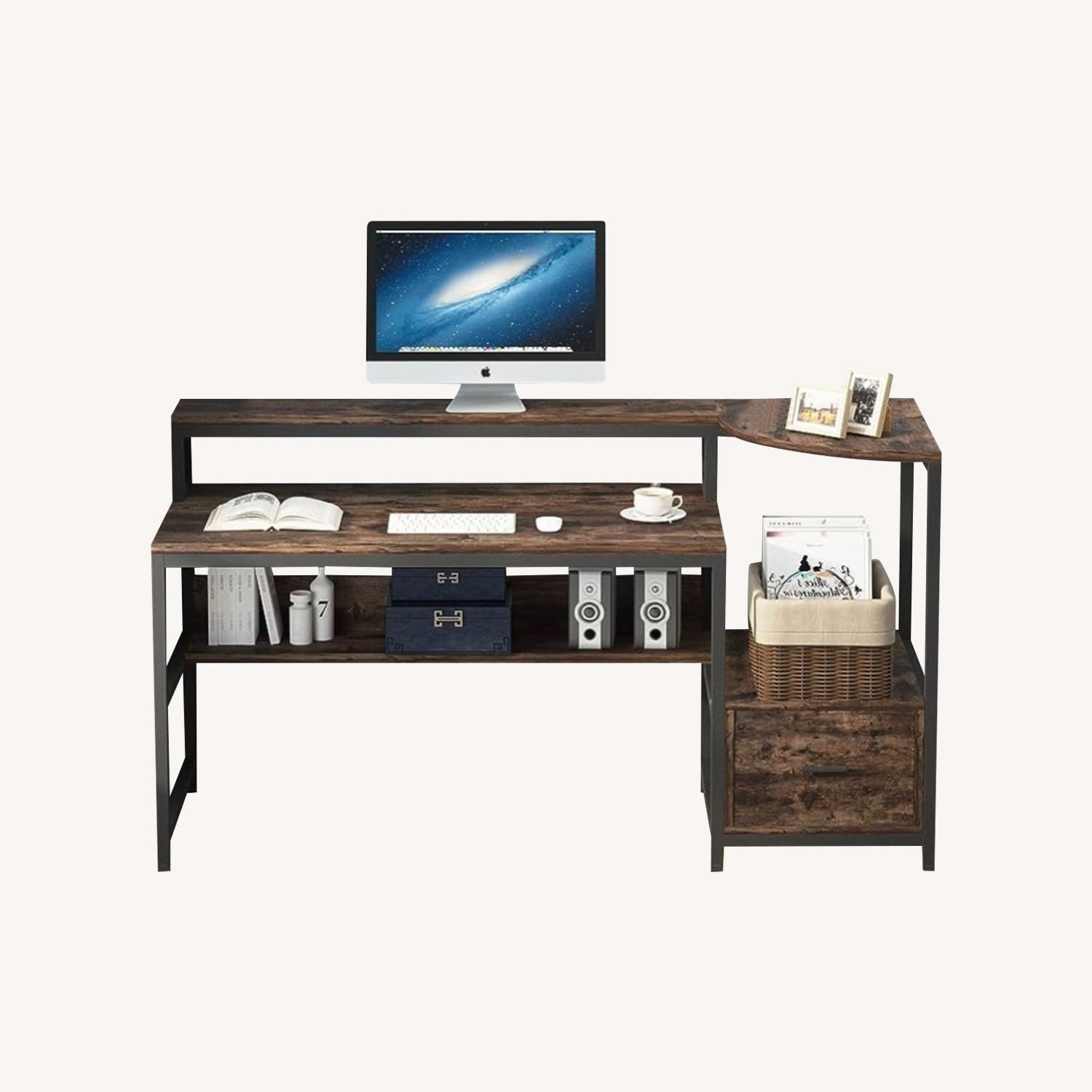 Computer Desk with Hutch and Storage Shelves - image-0