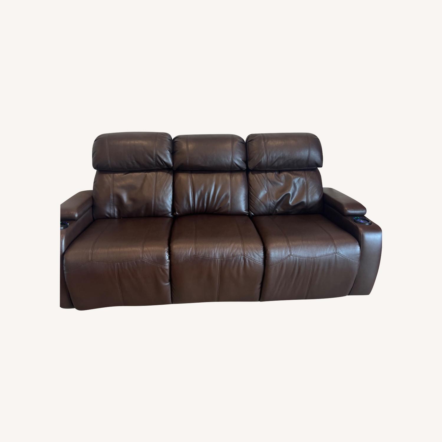 Movie Theater Leather Brown Couch - image-0